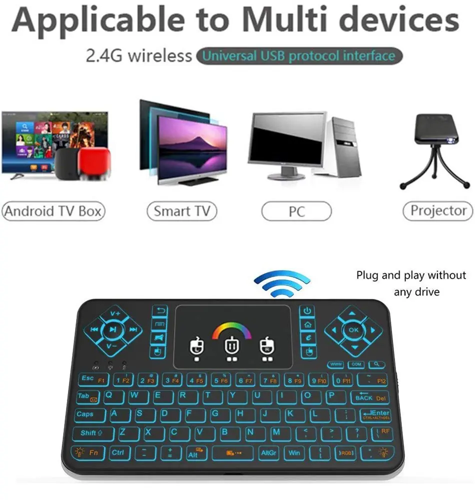 Dupad story Q9 Mini Wireless Keyboard with Touchpad | Colorful Backlit Compact Rechargeable Keyboard for PC, Android TV, Raspberry Pi, Windows - view 3