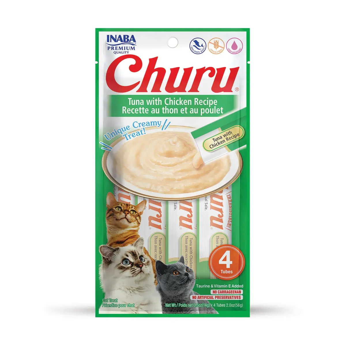 INABA Churu Cat Treats Tuna with Chicken Recipe Lickable Purée - 4 Tubes - main product image
