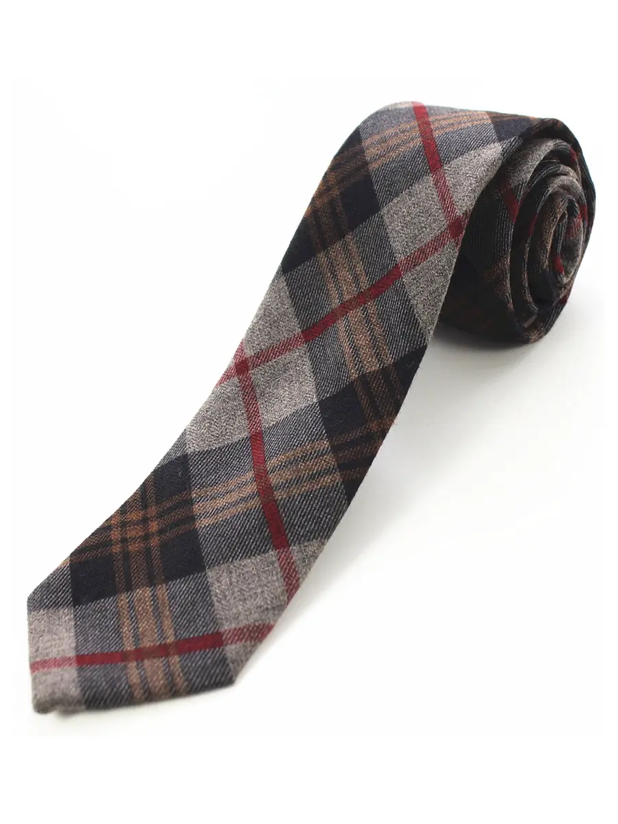 JEMYGINS 2.4" Mens Cotton Skinny Tie Plaid Cashmere Wool Necktie | Unique Design for Business & Party (70-120 chars) - main product image