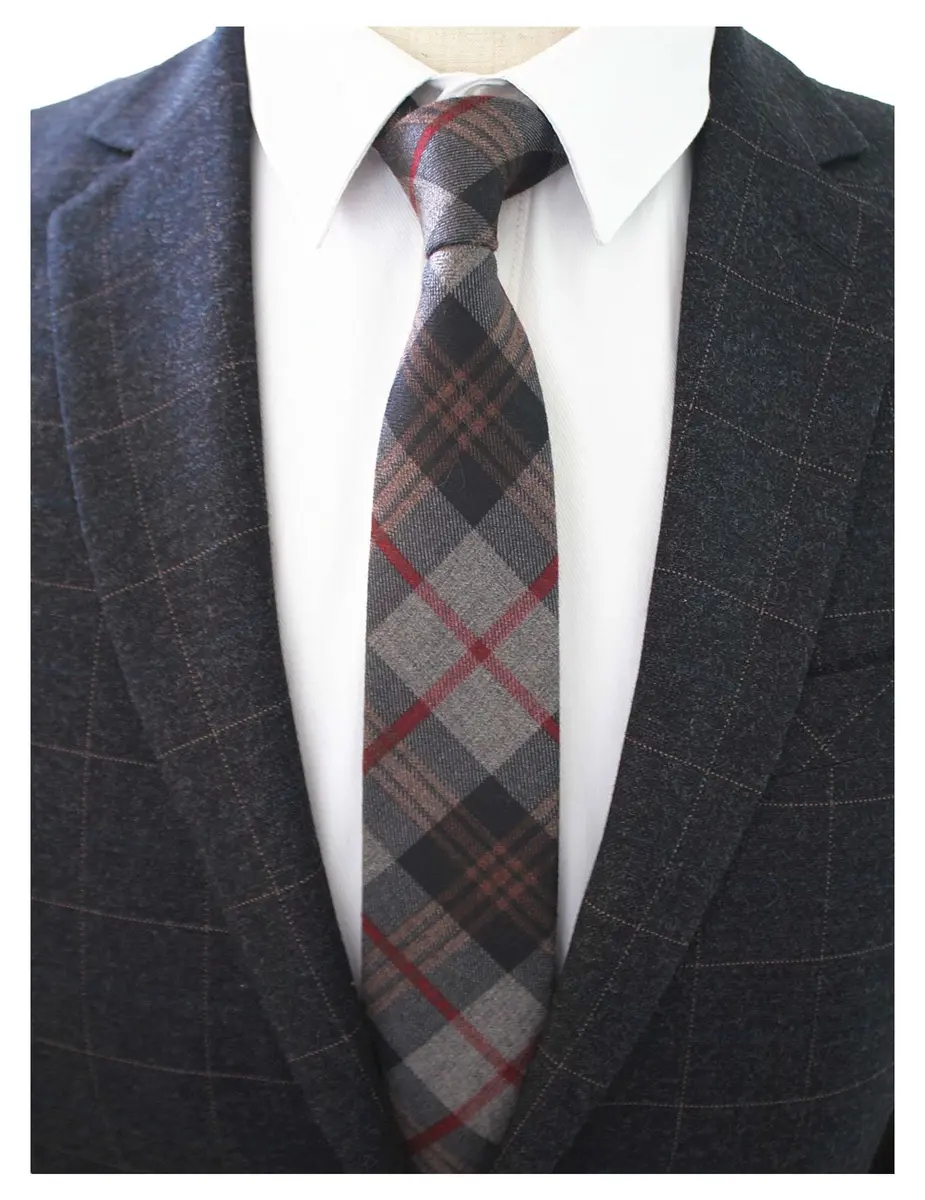 JEMYGINS 2.4" Mens Cotton Skinny Tie Plaid Cashmere Wool Necktie | Unique Design for Business & Party (70-120 chars) - view 2
