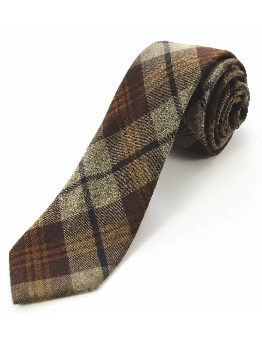 JEMYGINS 2.4" Mens Cotton Skinny Tie Plaid Cashmere Wool | Unique Design for Formal & Party (110 characters) - main product image