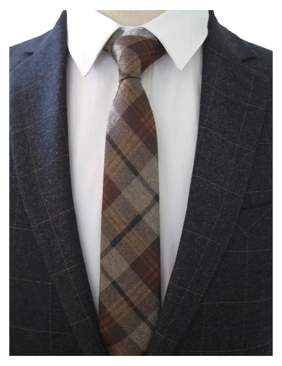 JEMYGINS 2.4" Mens Cotton Skinny Tie Plaid Cashmere Wool | Unique Design for Formal & Party (110 characters) - view 2