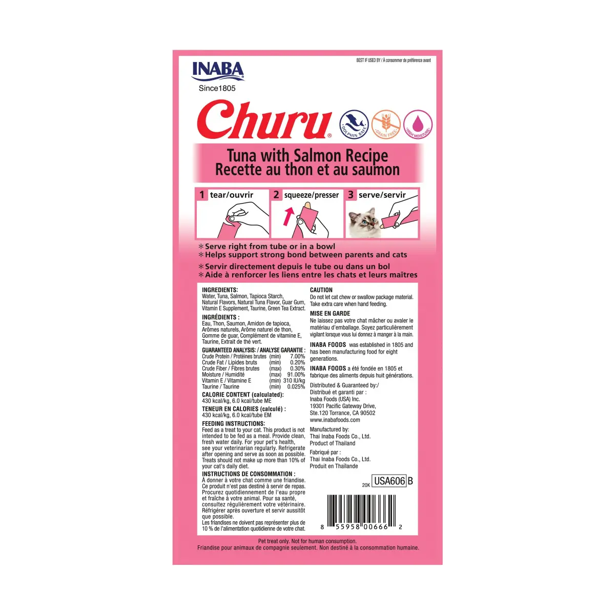 INABA Churu Cat Treats Tuna with Salmon Recipe 2 oz (70.8 g) | Grain-Free Lickable Purée for Cats - view 2