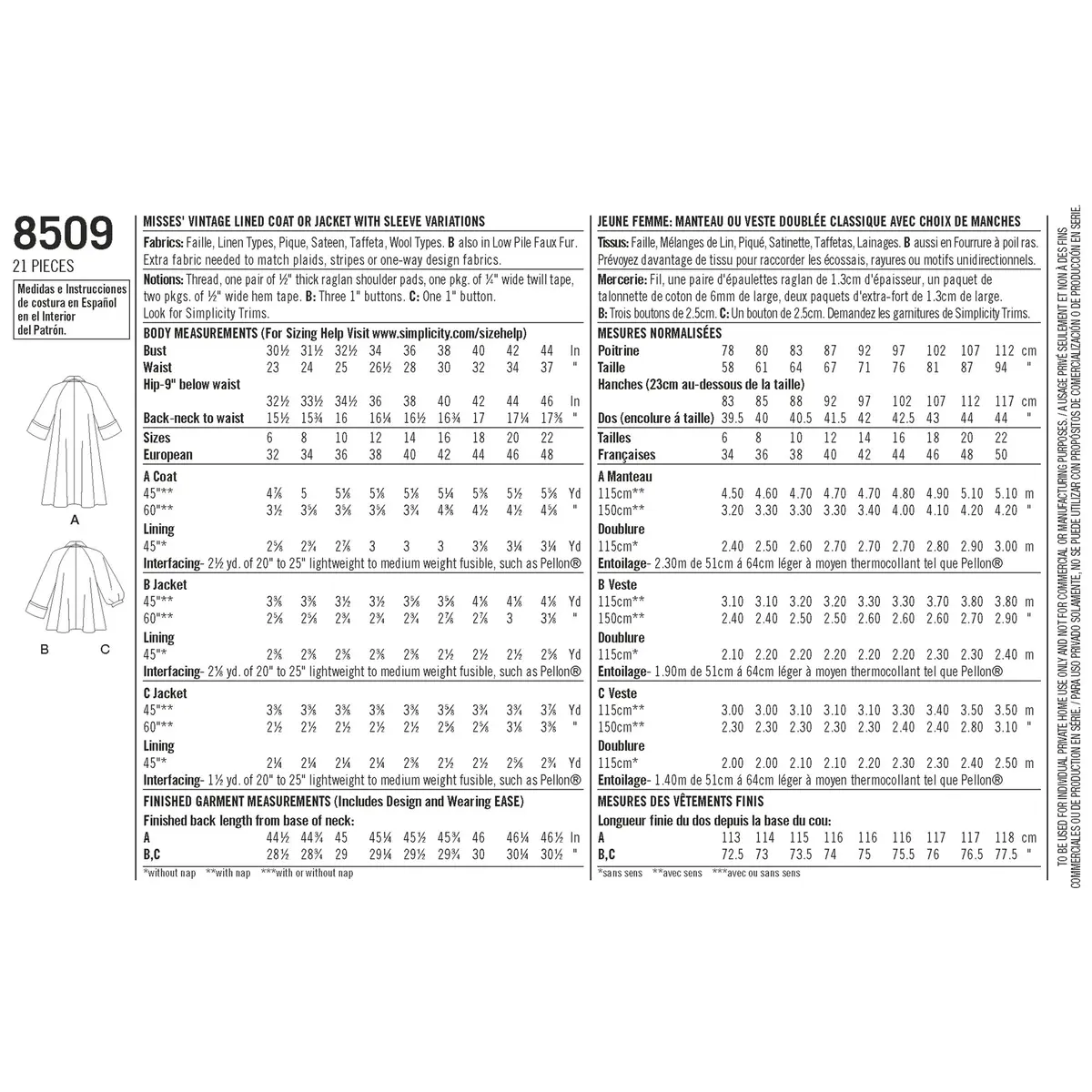 Simplicity Vintage Misses' Coat or Jacket Pattern, H5 (6-8-10-12-14) | Classic Sewing Pattern for Women - view 5
