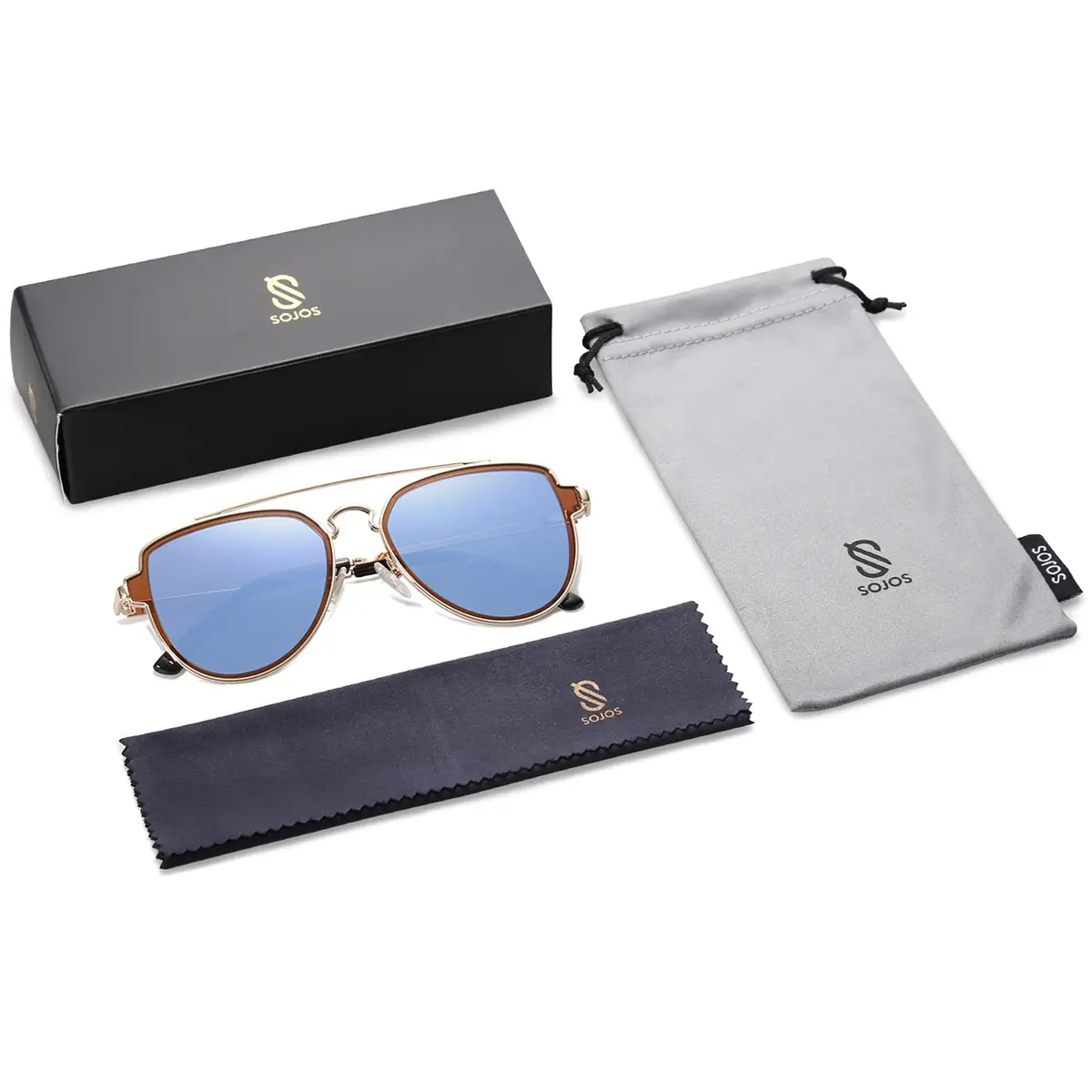 SOJOS Retro Polarized Double Bridge Sunglasses for Men Women SJ1051 | 63mm (2.48in) Lens Width - view 5
