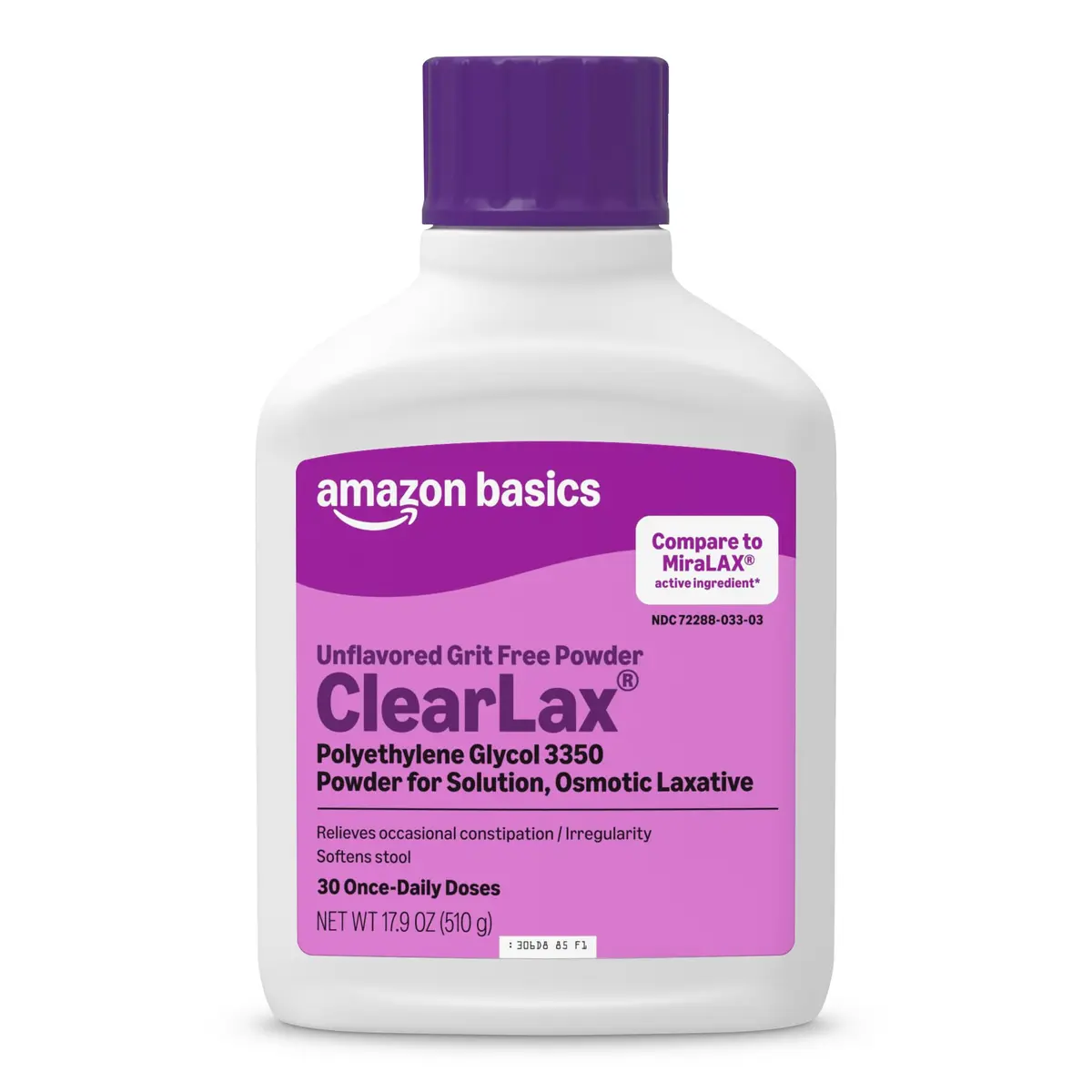 Amazon Basics ClearLax Polyethylene Glycol 3350 Powder for Solution 501.5 g (1.11 lb) | Osmotic Laxative for Relief - main product image