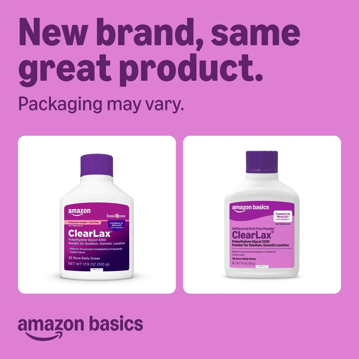 Amazon Basics ClearLax Polyethylene Glycol 3350 Powder for Solution 501.5 g (1.11 lb) | Osmotic Laxative for Relief - view 2
