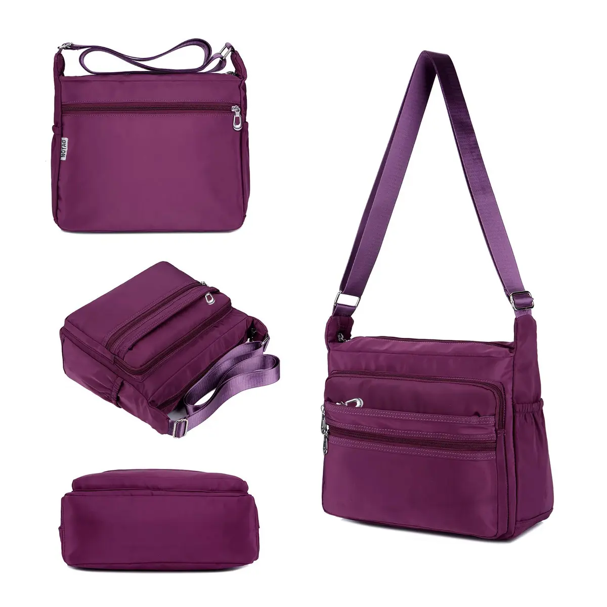 NOTAG Purple Nylon Crossbody Bag for Women, Large 31cm (12.2 inches) | Water Resistant Shoulder Bag with Adjustable Strap - view 8