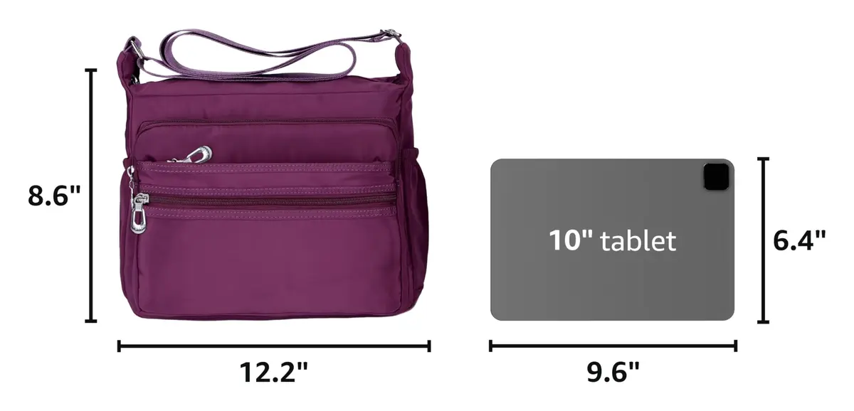 NOTAG Purple Nylon Crossbody Bag for Women, Large 31cm (12.2 inches) | Water Resistant Shoulder Bag with Adjustable Strap - view 3