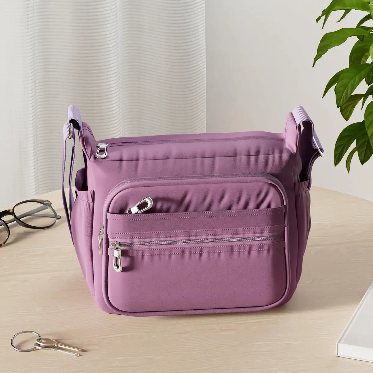 NOTAG Purple Nylon Crossbody Bag for Women, Large 31cm (12.2 inches) | Water Resistant Shoulder Bag with Adjustable Strap - view 4