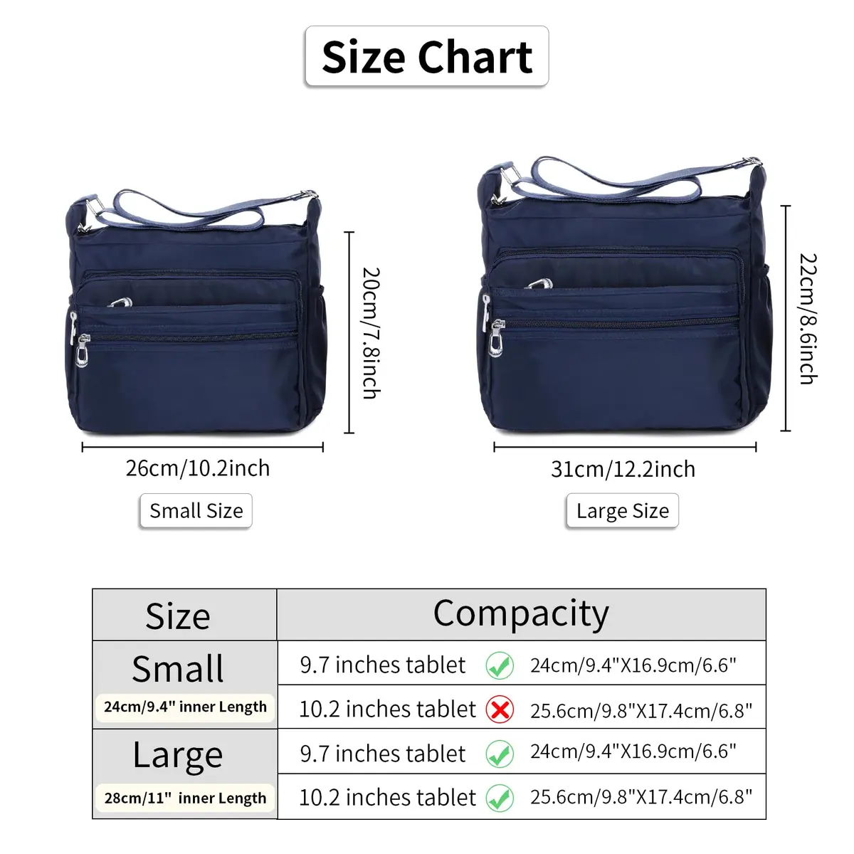 NOTAG Waterproof Crossbody Bag for Women - Small Size Navy Blue | Lightweight Nylon Shoulder Purse with Multiple Pockets - view 5