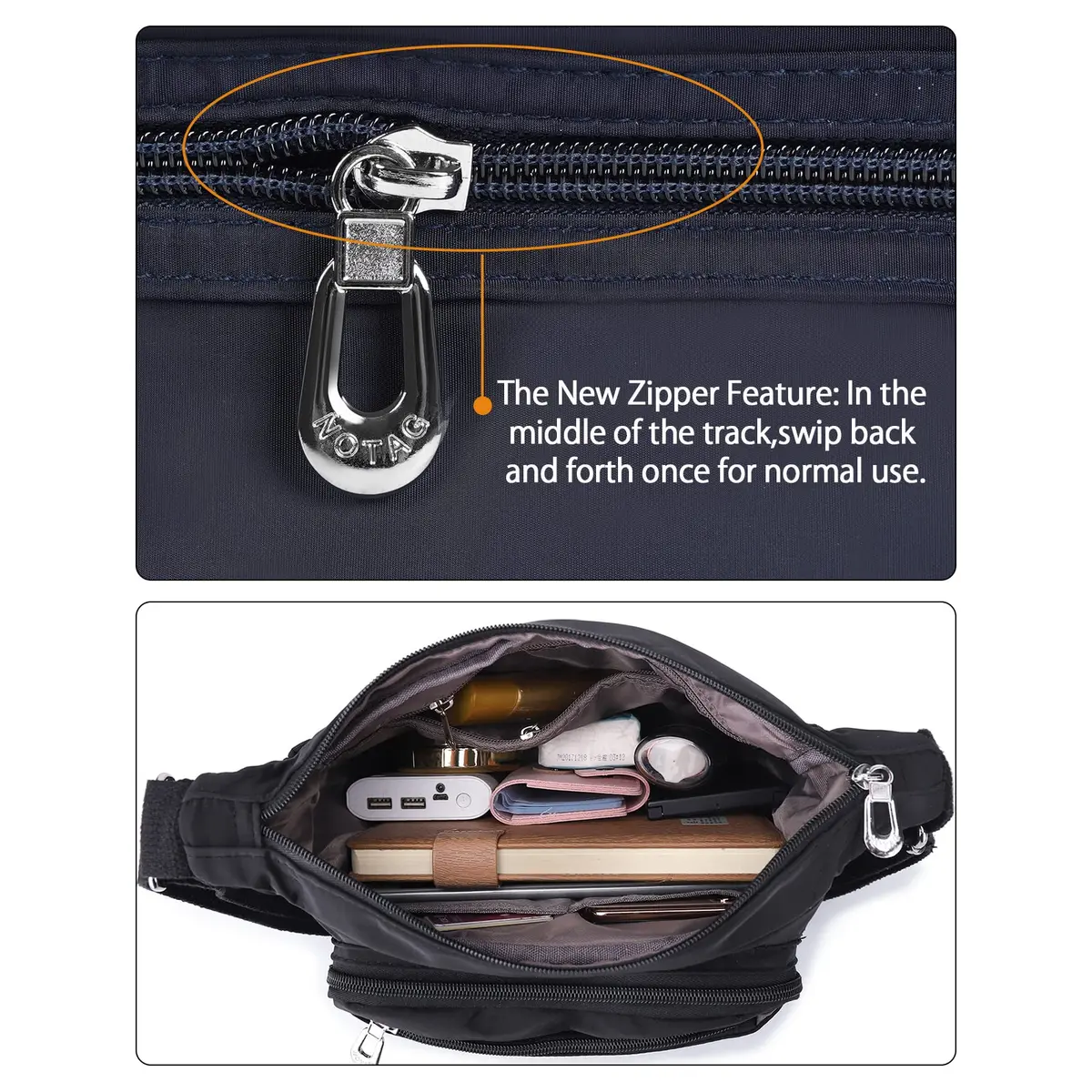 NOTAG Waterproof Crossbody Bag for Women - Small Size Navy Blue | Lightweight Nylon Shoulder Purse with Multiple Pockets - view 6