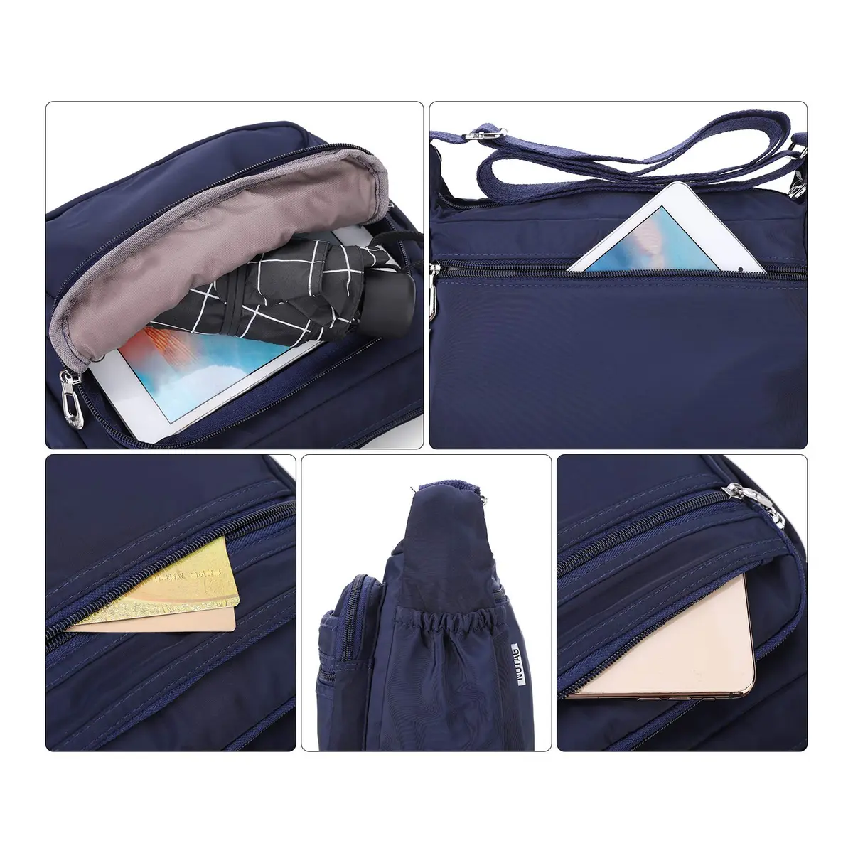 NOTAG Waterproof Crossbody Bag for Women - Small Size Navy Blue | Lightweight Nylon Shoulder Purse with Multiple Pockets - view 7