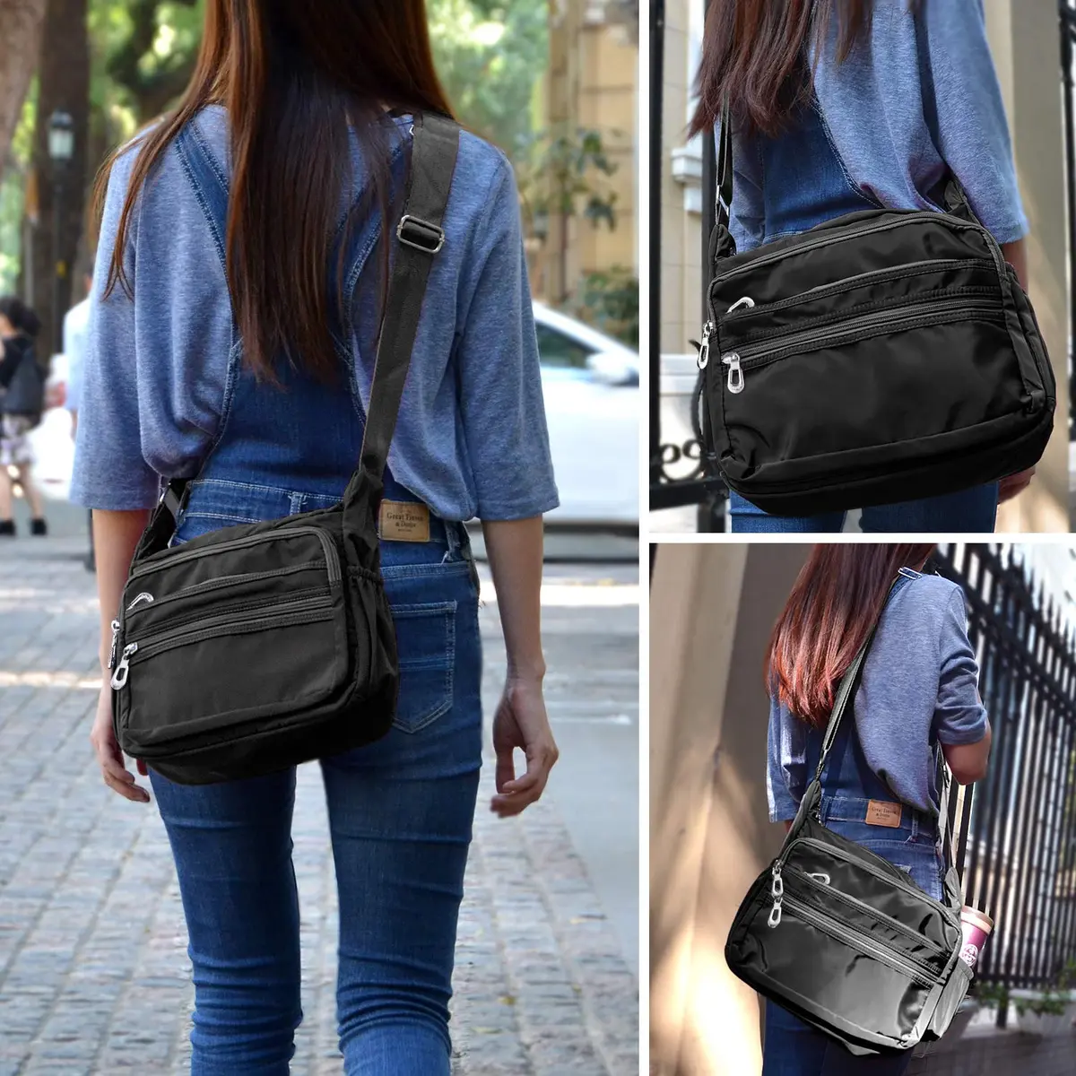 NOTAG Large Black Crossbody Bag for Women | Water Resistant Nylon Purse with Adjustable Strap & Multi-Pocket - view 2