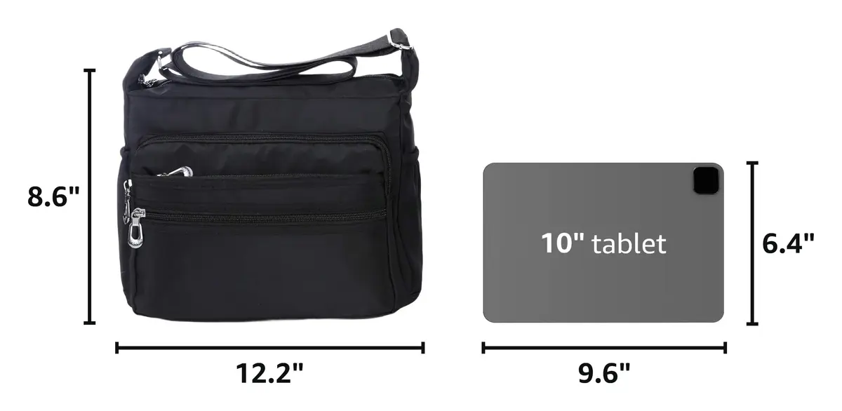 NOTAG Large Black Crossbody Bag for Women | Water Resistant Nylon Purse with Adjustable Strap & Multi-Pocket - view 3
