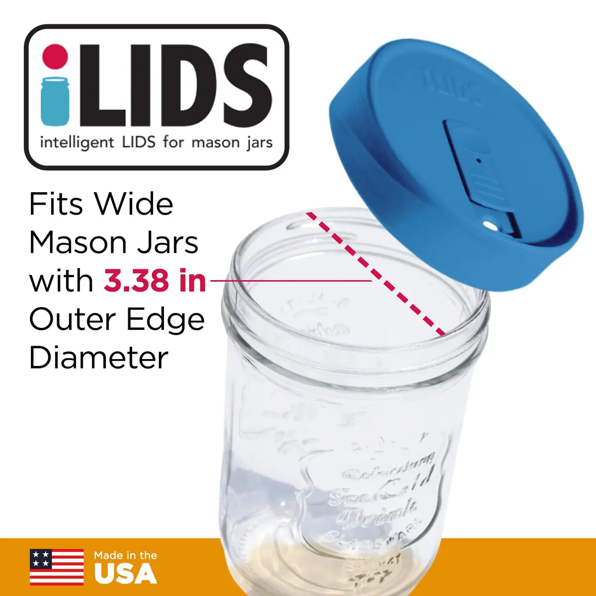 iLIDS Mason Jar Drink Lid, Wide Mouth, Sky Blue, 2 Pack | Spill-Resistant BPA-Free USA Made - view 2