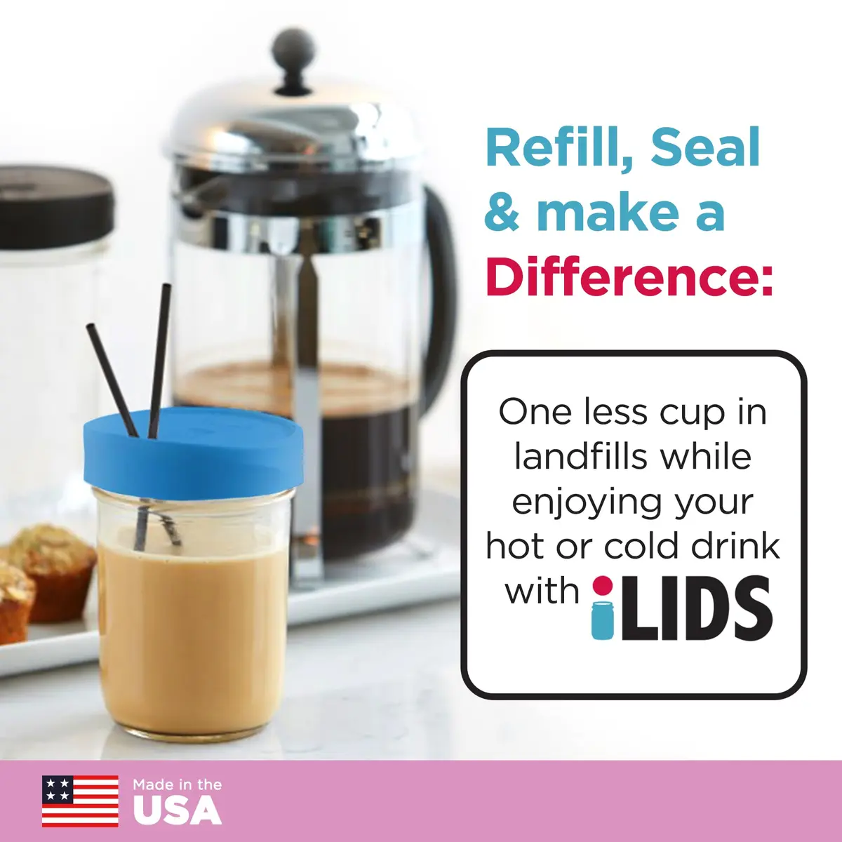 iLIDS Mason Jar Drink Lid, Wide Mouth, Sky Blue, 2 Pack | Spill-Resistant BPA-Free USA Made - view 4