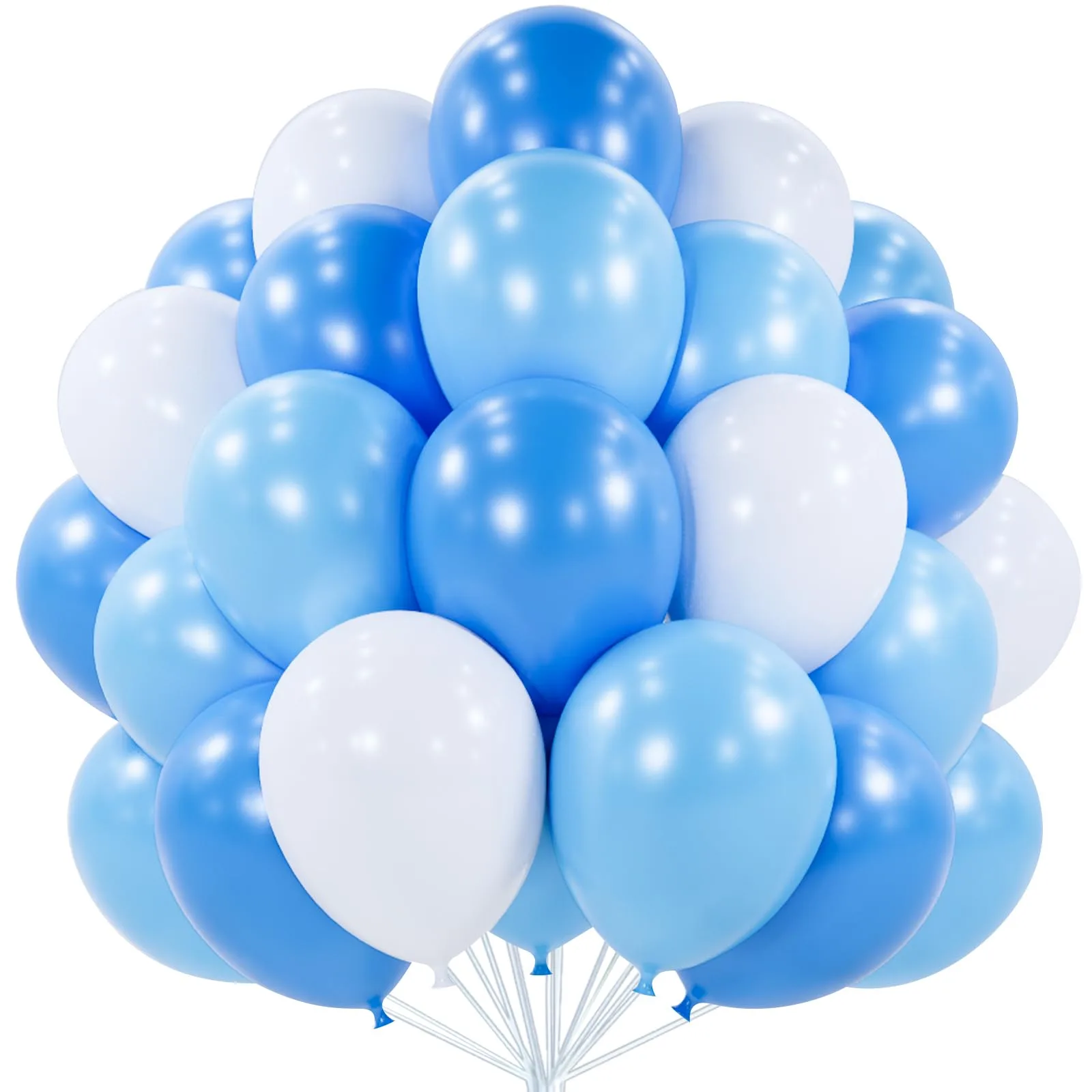 PartyWoo 100pcs Blue and White Balloons 12 Inch Pearl Matte Latex | Baby Shower Party Decor - main product image
