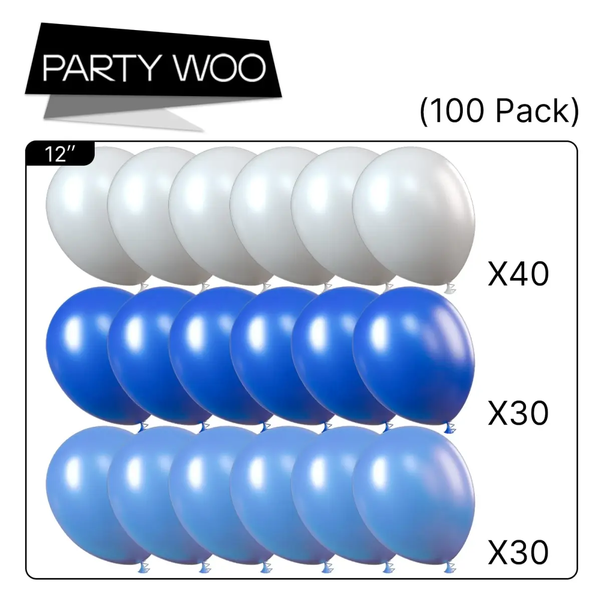 PartyWoo Blue and White Balloons 100pcs 12 Inch Pearl Blue White Balloons | ASTM Certified Latex Party Balloons - view 5