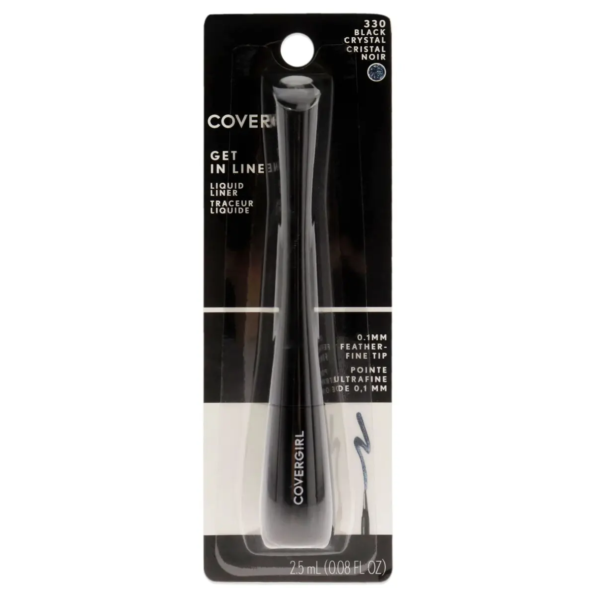 COVERGIRL Get In Line Liquid Eyeliner, Black Crystal | Ultra Fine 0.1mm Tip for Precise Wing (70-120 chars) - main product image