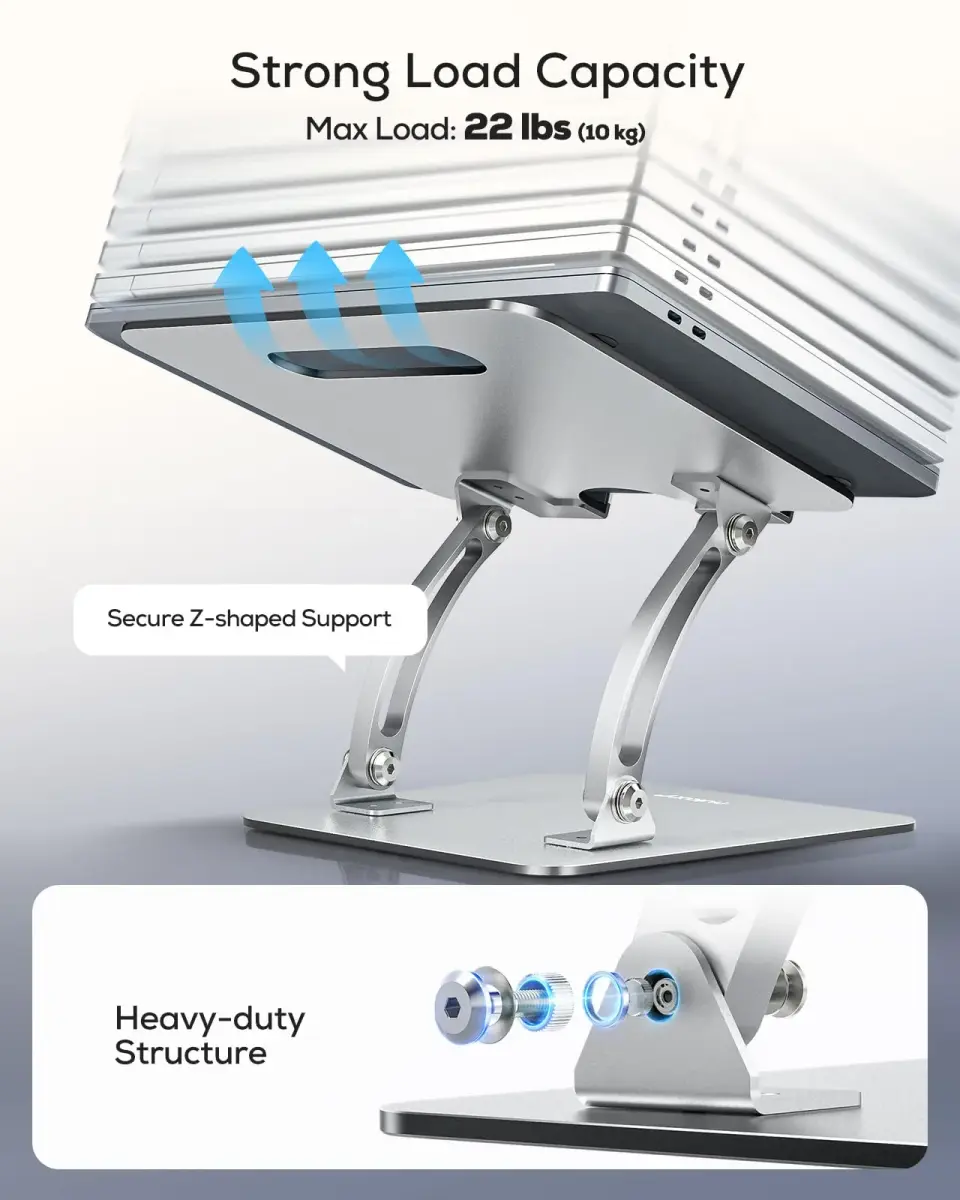 Nulaxy Ergonomic Adjustable Laptop Stand for Desk, Dual Foldable Computer Riser with Advanced Heat-Vent, Heavy-Duty Portable Notebook Holder for Posture Correction, Compatible with Mac 10-16" Laptops - view 5