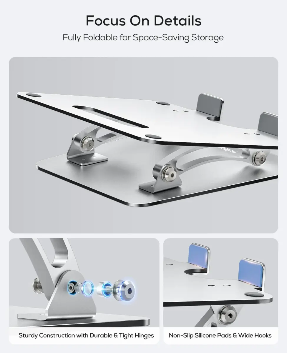 Nulaxy Ergonomic Adjustable Laptop Stand for Desk, Dual Foldable Computer Riser with Advanced Heat-Vent, Heavy-Duty Portable Notebook Holder for Posture Correction, Compatible with Mac 10-16" Laptops - view 6
