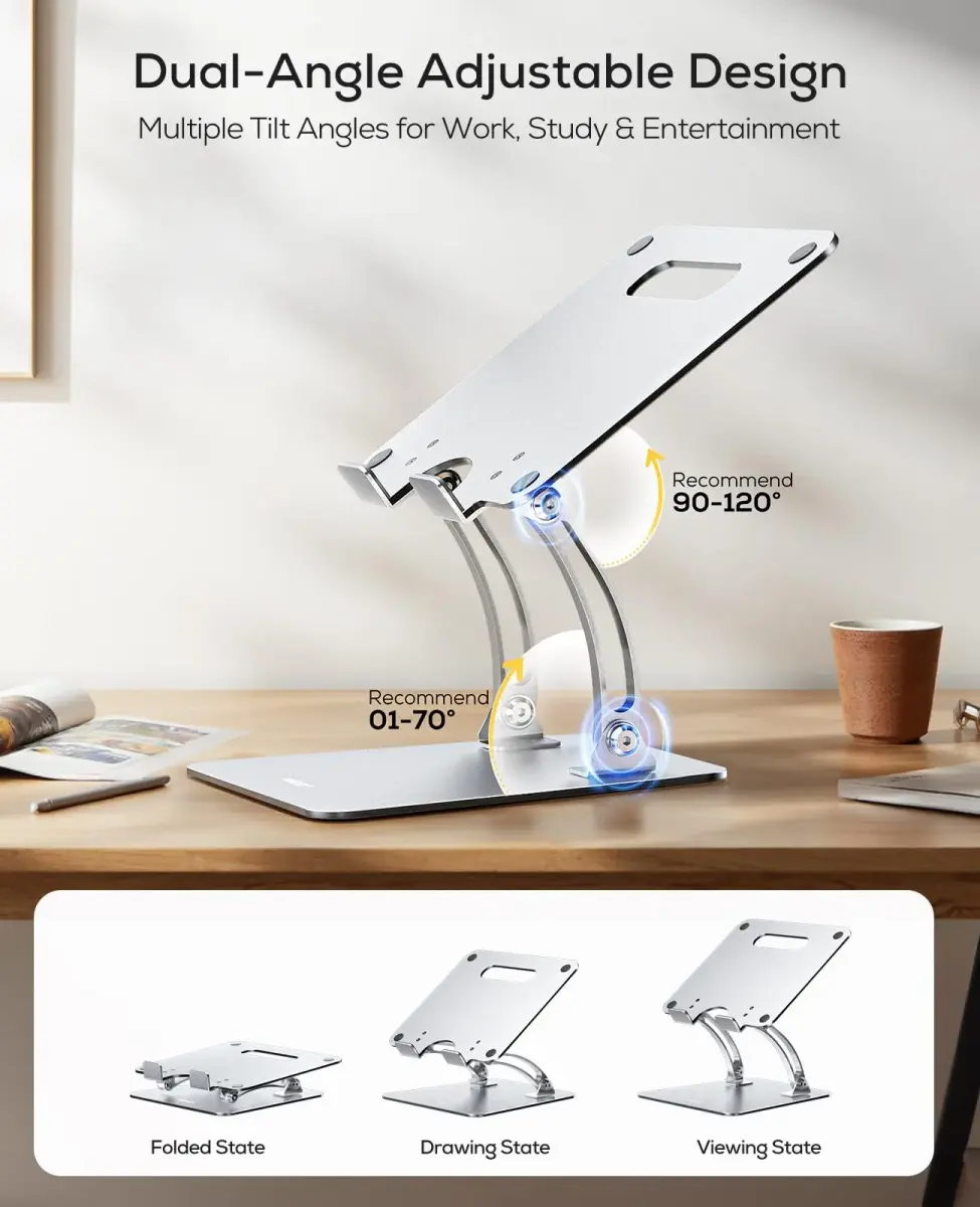 Nulaxy Ergonomic Adjustable Laptop Stand for Desk, Dual Foldable Computer Riser with Advanced Heat-Vent, Heavy-Duty Portable Notebook Holder for Posture Correction, Compatible with Mac 10-16" Laptops - view 3