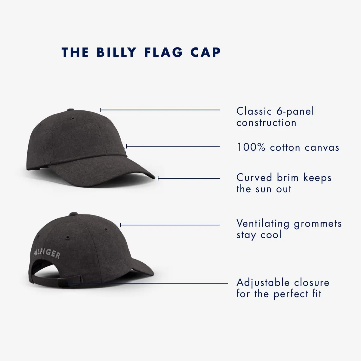 Tommy Hilfiger Men's Billy Corner Flag Dad Hat Black One Size | Classic Cotton Cap with Adjustable Strap - view 4