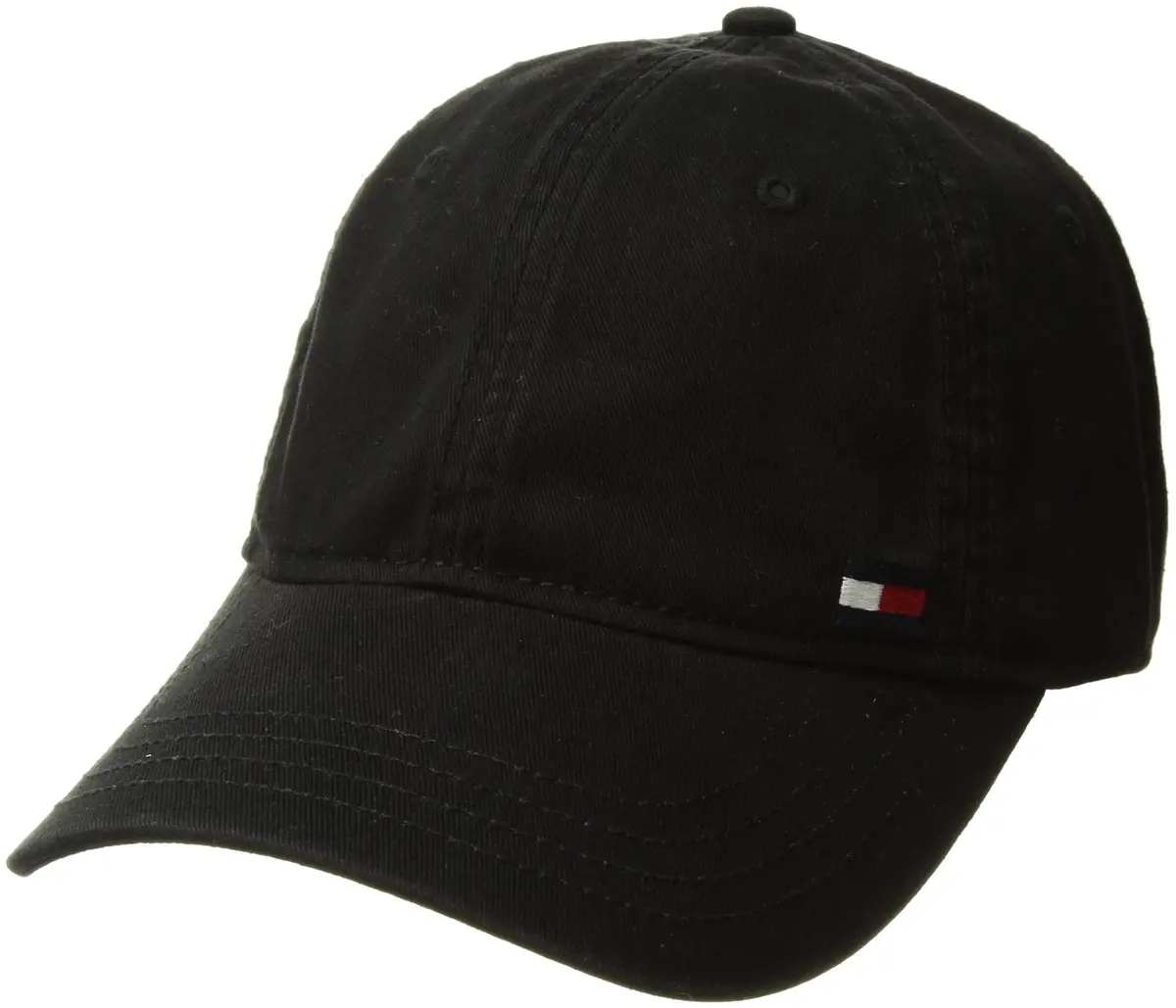 Tommy Hilfiger Men's Billy Corner Flag Dad Hat Black One Size | Classic Cotton Cap with Adjustable Strap - main product image