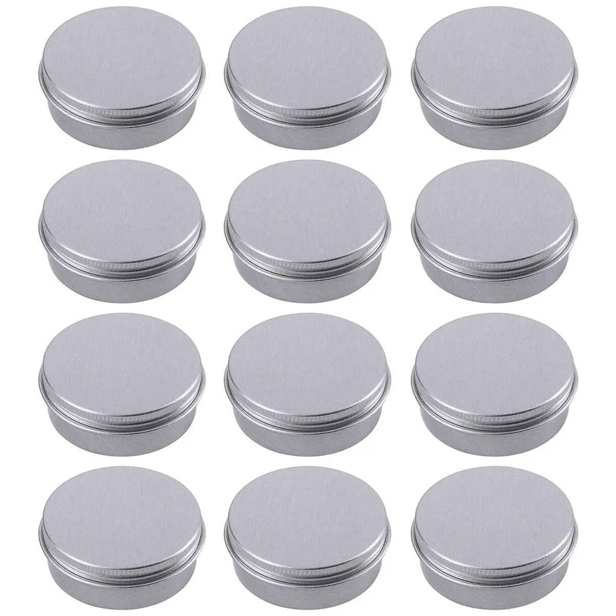 Hulless 12 Pack 1 Ounce (30 ml) Aluminum Tin Jars with Screw Lids | Refillable Cosmetic Containers - main product image