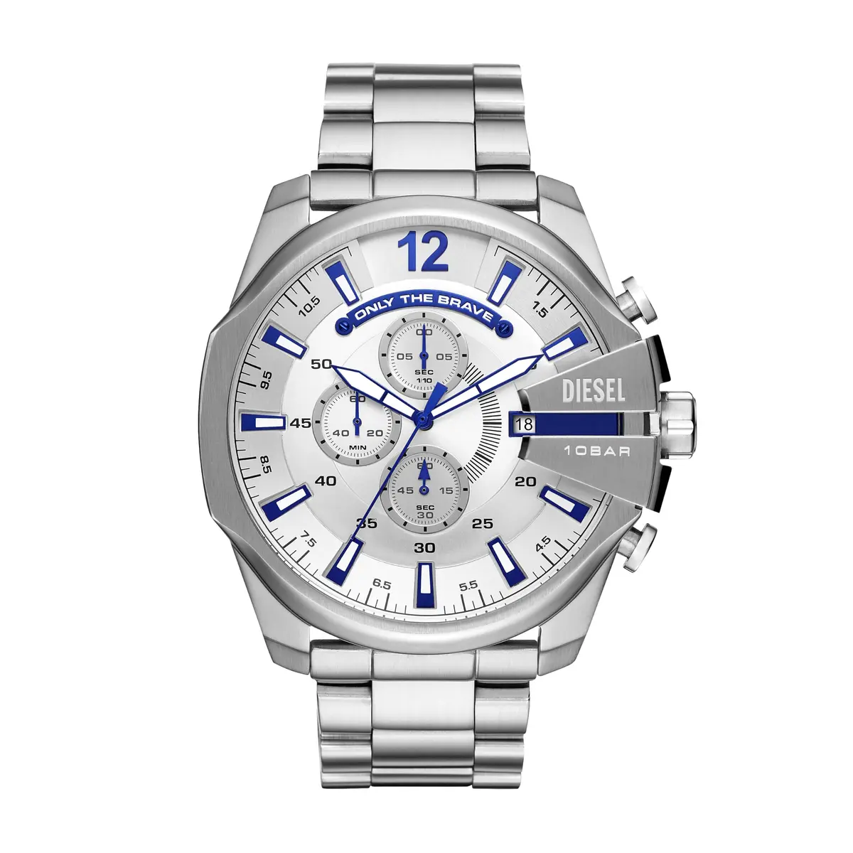 Diesel Mega Chief Chronograph Men's Watch 51MM Stainless Steel Silver/Blue - main product image