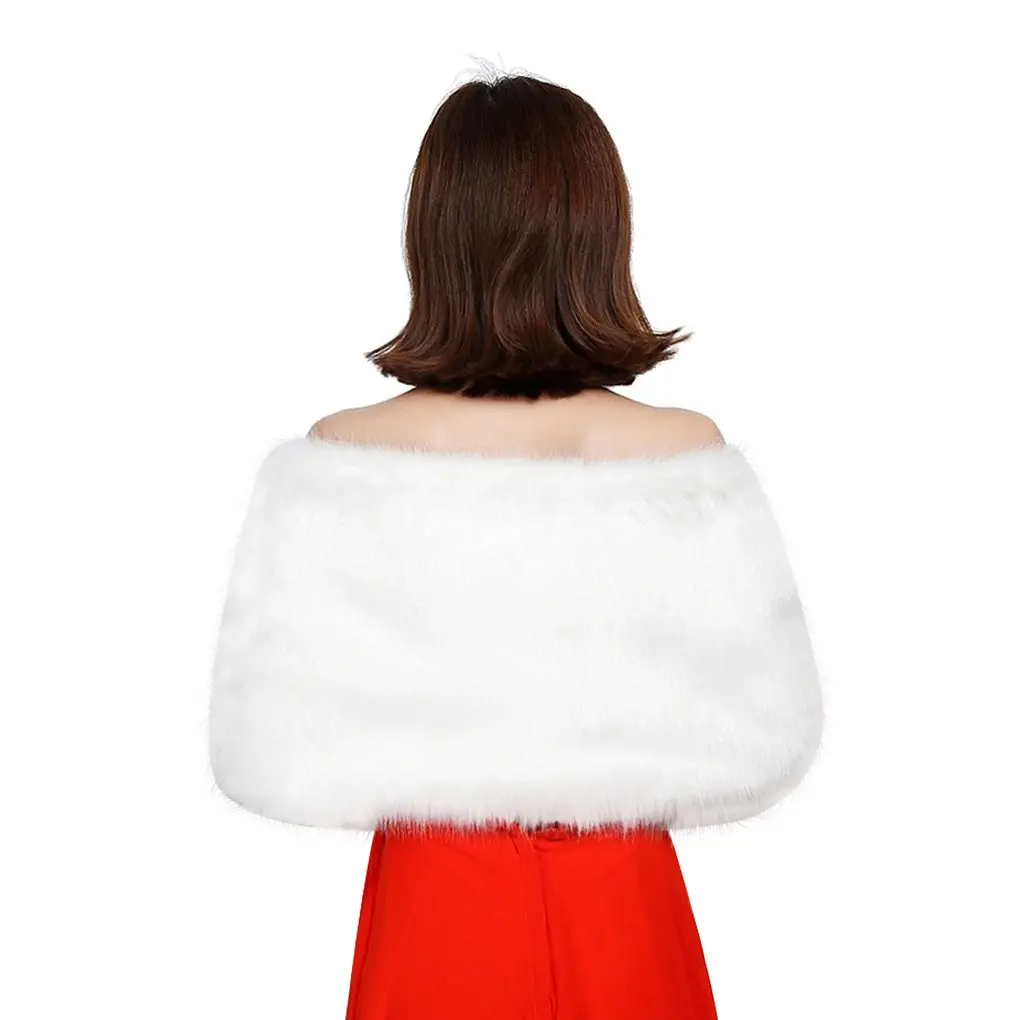 FakeFace Women White Faux Fur Shawl Capelet Long Wedding Bridal Cape Wrap Stole | Elegant Winter Accessory - view 4