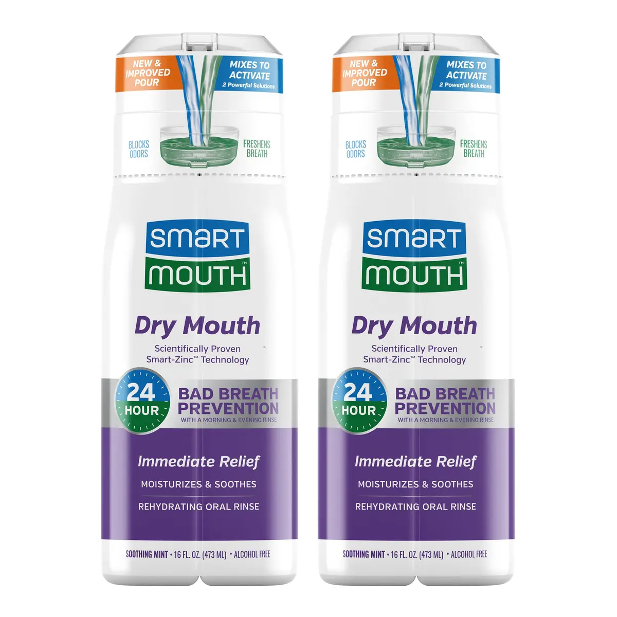 SmartMouth Dry Mouth Zinc Activated Mouthwash, Mint, 16 fl oz (473 ml) | Moisturizes & Eliminates Bad Breath - main product image
