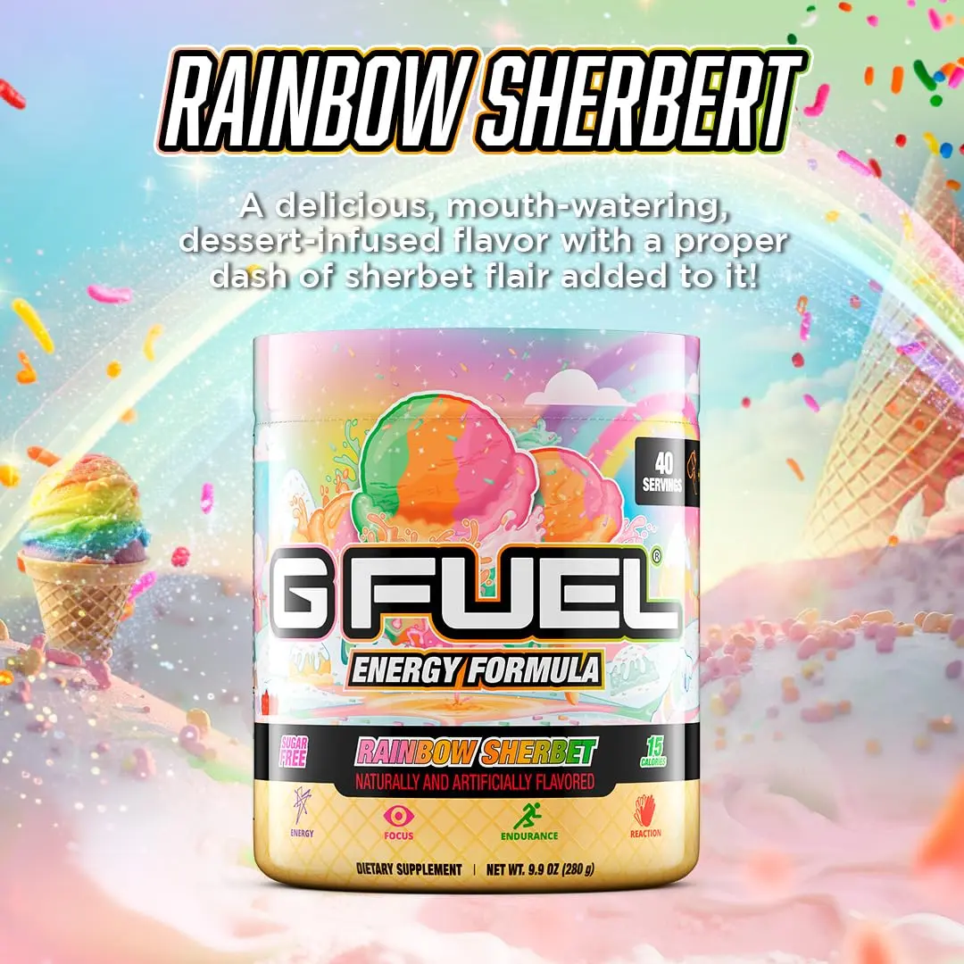 G Fuel Rainbow Sherbet Sugar Free Energy Drink Powder | Focus & Antioxidants, 9.9oz - view 4