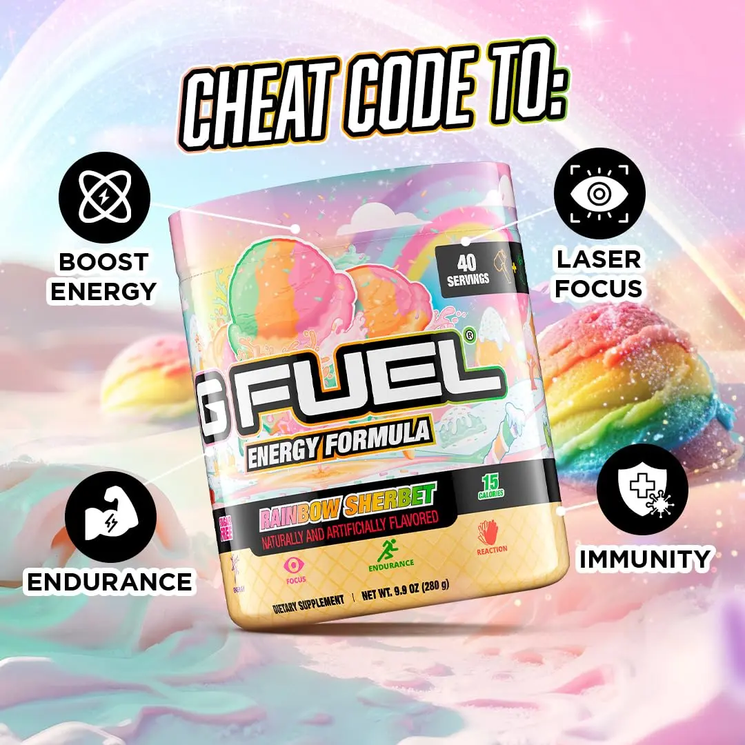 G Fuel Rainbow Sherbet Sugar Free Energy Drink Powder | Focus & Antioxidants, 9.9oz - view 5