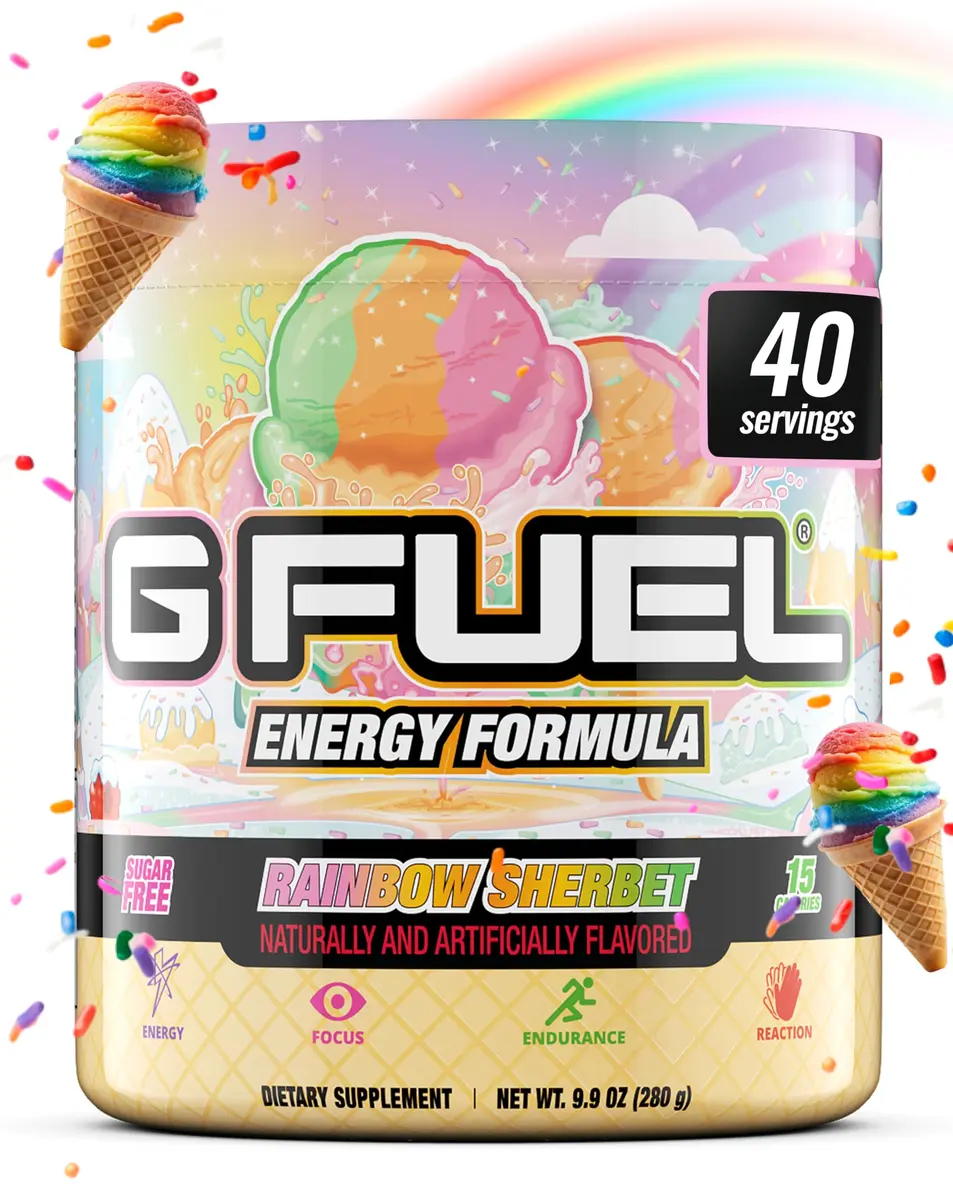 G Fuel Rainbow Sherbet Sugar Free Energy Drink Powder | Focus & Antioxidants, 9.9oz - main product image