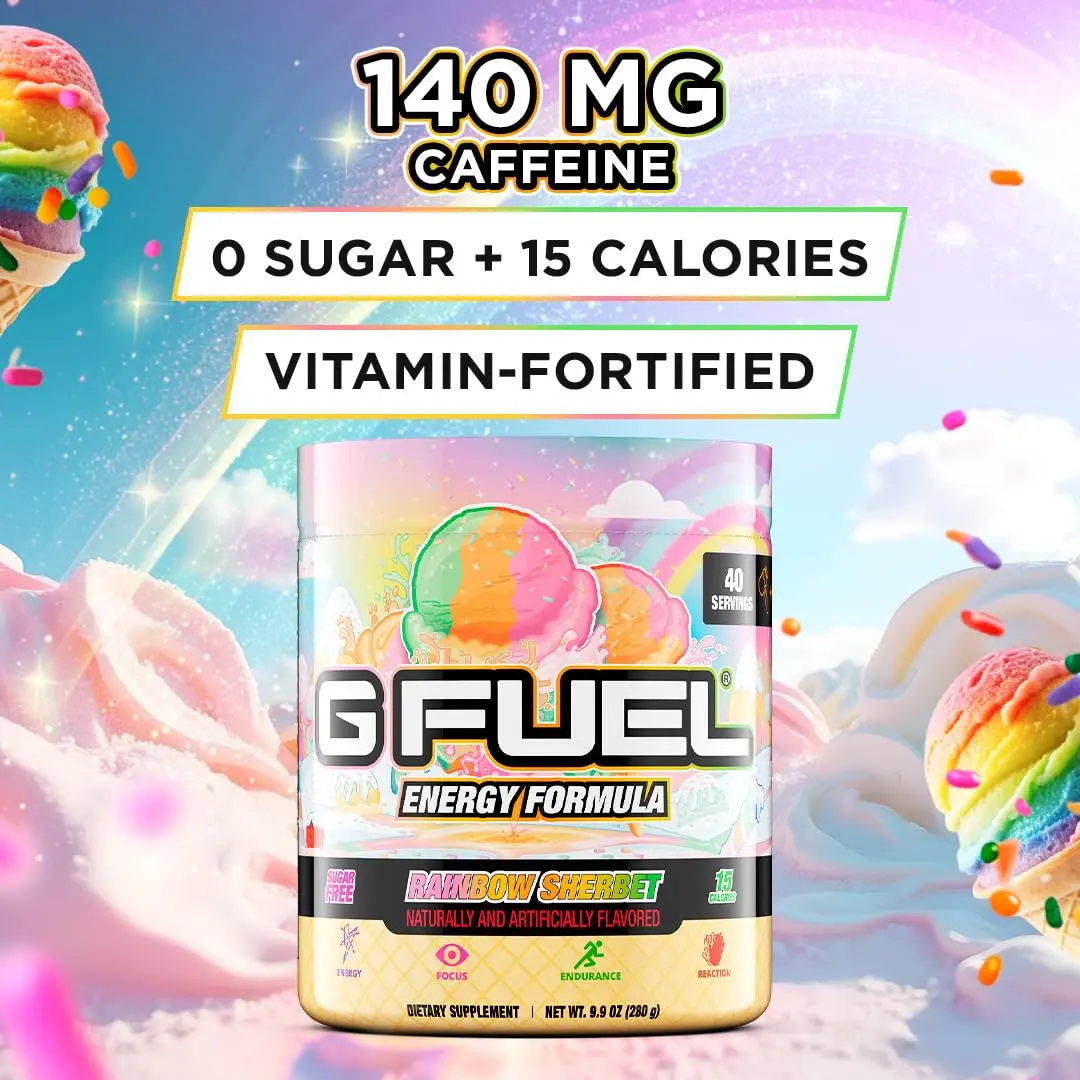 G Fuel Rainbow Sherbet Sugar Free Energy Drink Powder | Focus & Antioxidants, 9.9oz - view 2