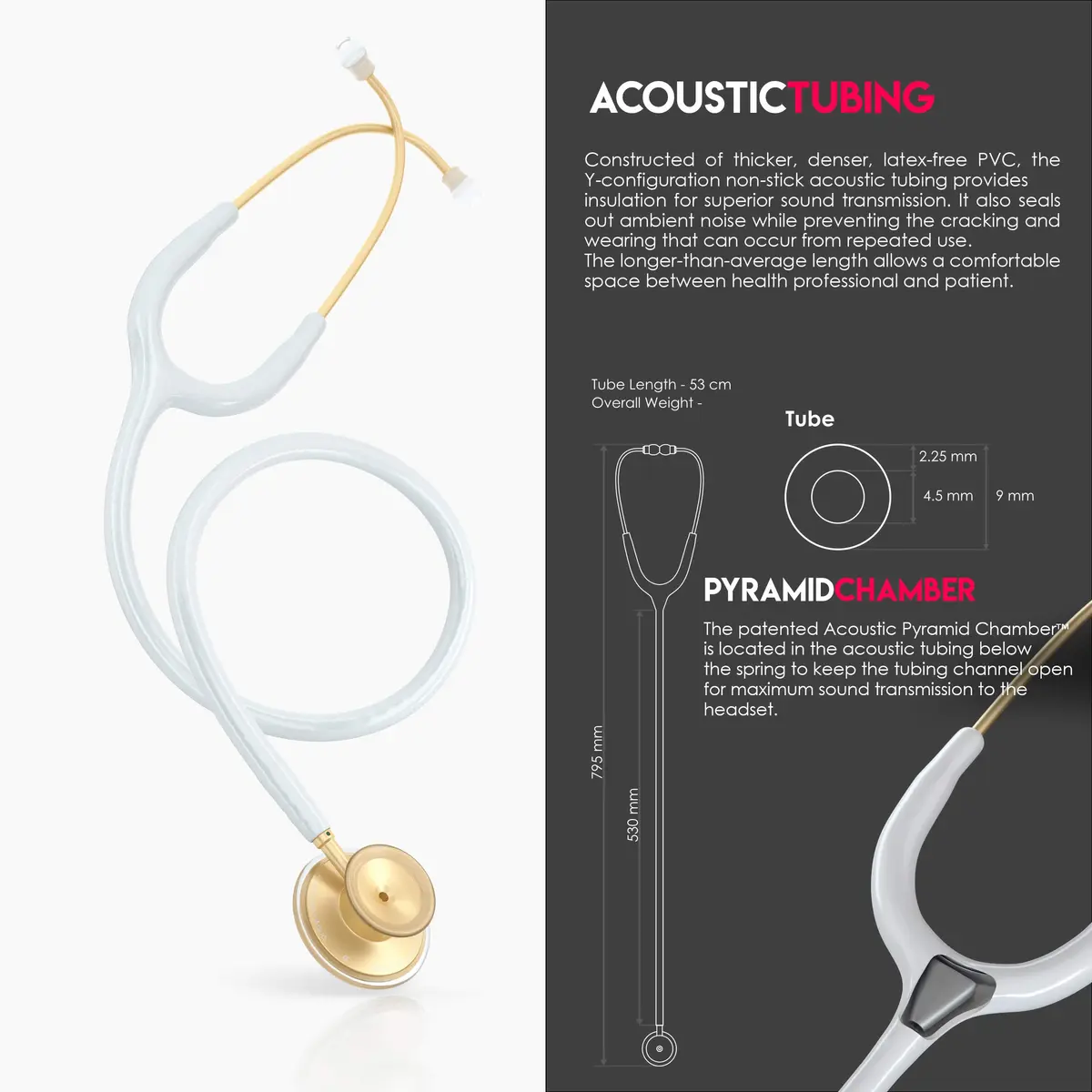 MDF Instruments Acoustica Lightweight Stethoscope for Adults Dual Head White Tube Gold Chestpiece | Trusted Diagnostic Tool - view 6
