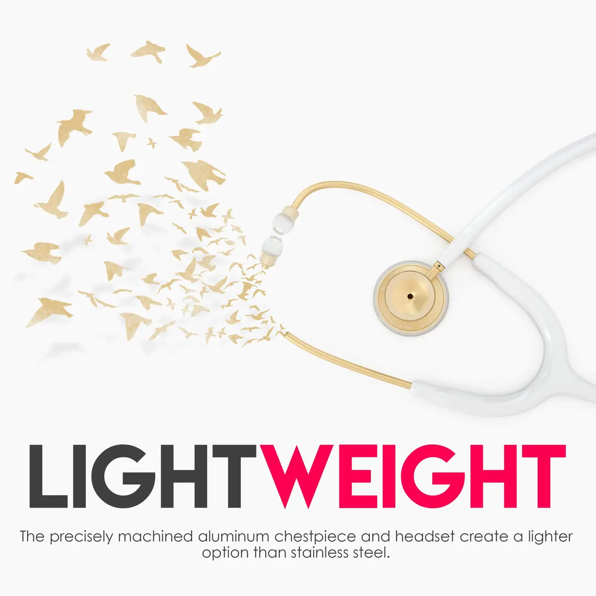 MDF Instruments Acoustica Lightweight Stethoscope for Adults Dual Head White Tube Gold Chestpiece | Trusted Diagnostic Tool - view 3