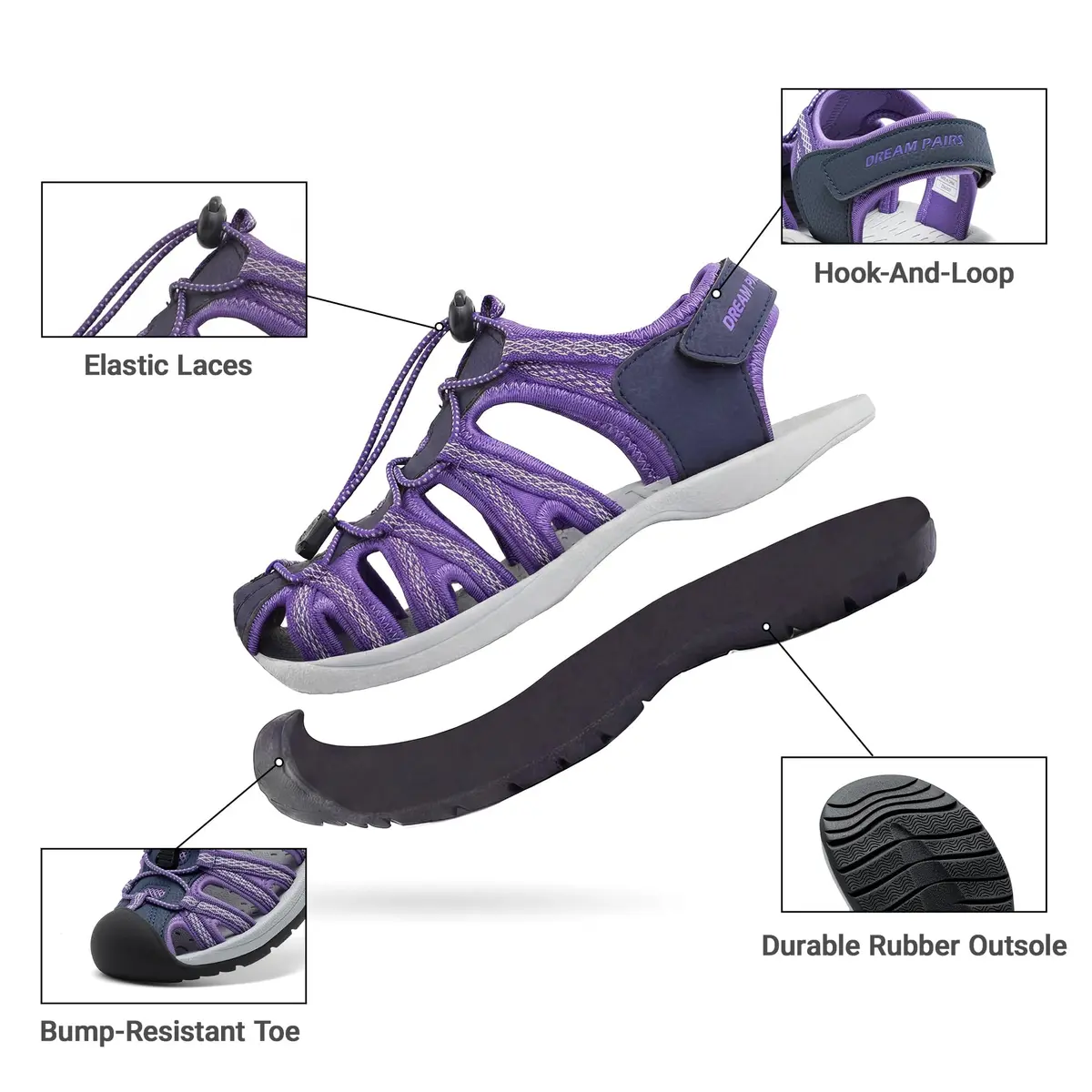 DREAM PAIRS Women's Closed Toe Sport Athletic Sandals 2.5 cm (1" Approx) | Comfortable Fisherman Style - view 6