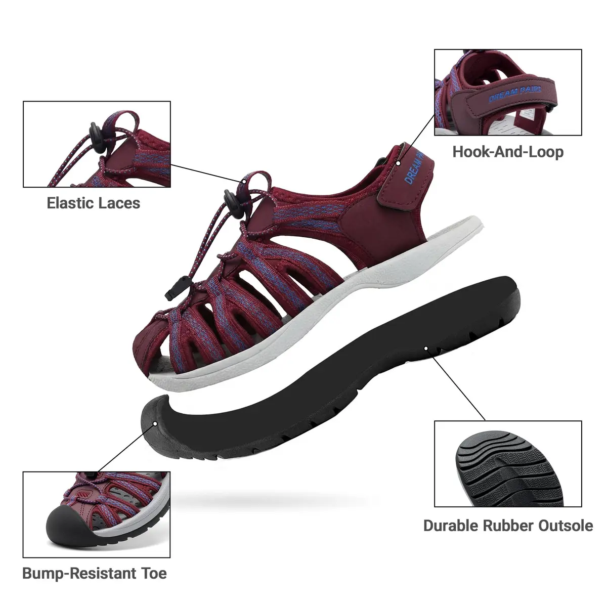 DREAM PAIRS Women's Closed Toe Sport Sandals 24cm (9.5 US) | Adjustable Straps & Cushioned Footbed - view 7