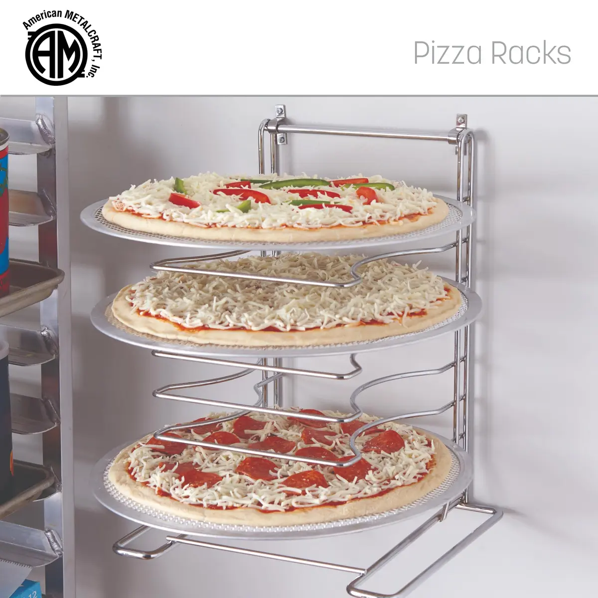 American Metalcraft 19107 Pizza Rack - 7-Tier, Chrome Steel - Wall Mount or Freestanding, 15"H x 10"W x 12"L - view 5