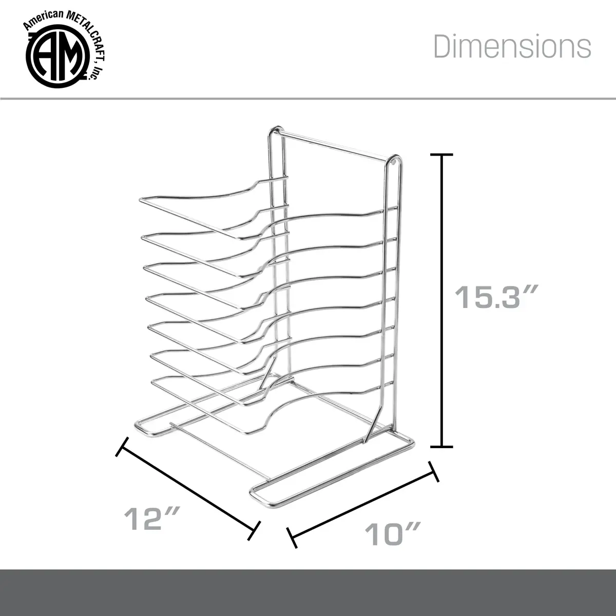 American Metalcraft 19107 Pizza Rack - 7-Tier, Chrome Steel - Wall Mount or Freestanding, 15"H x 10"W x 12"L - view 4