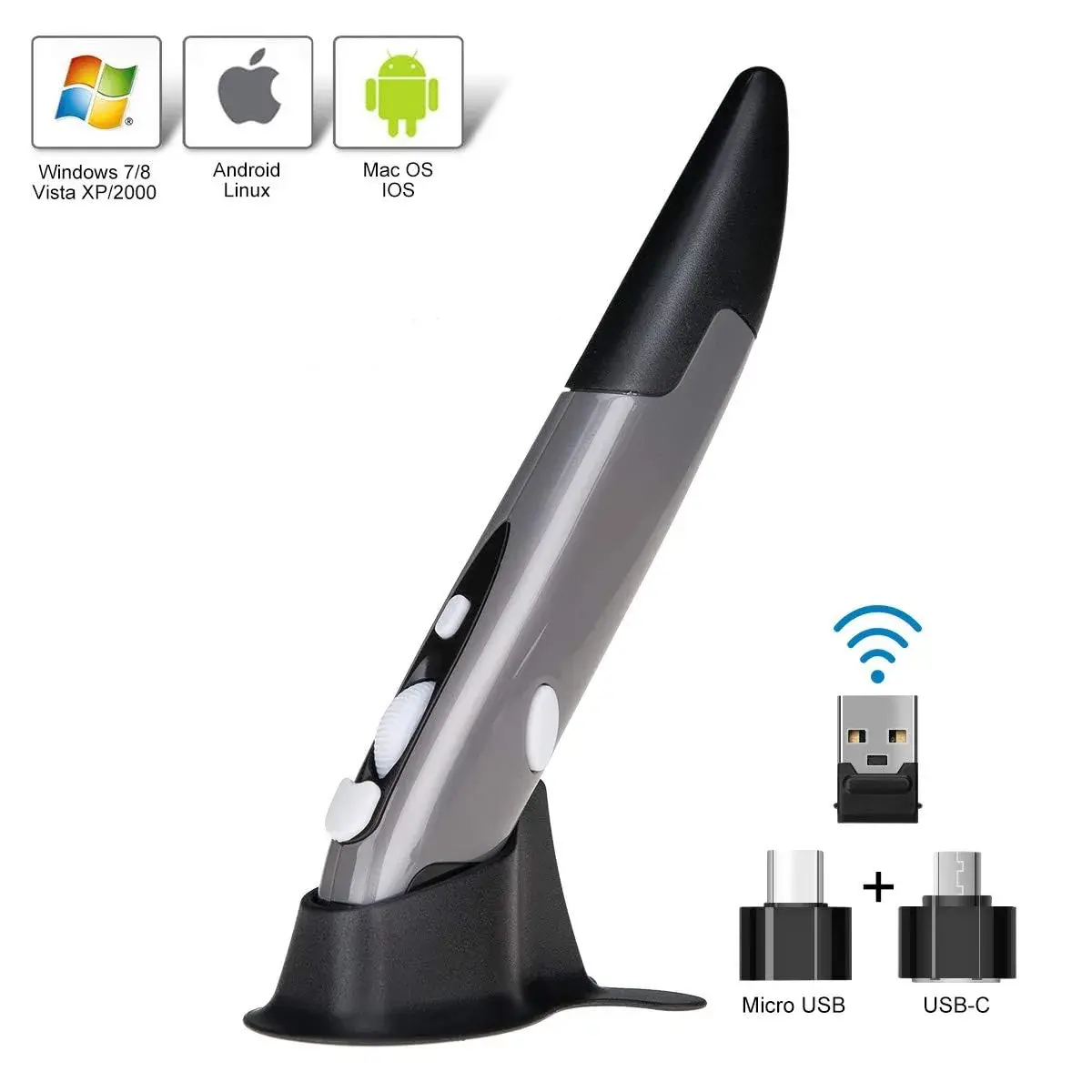 lychee Wireless Optical Pen Mouse Grey | 1600 DPI Adjustable Handwriting Mini Air Mouse for PC Laptop Mac - view 6