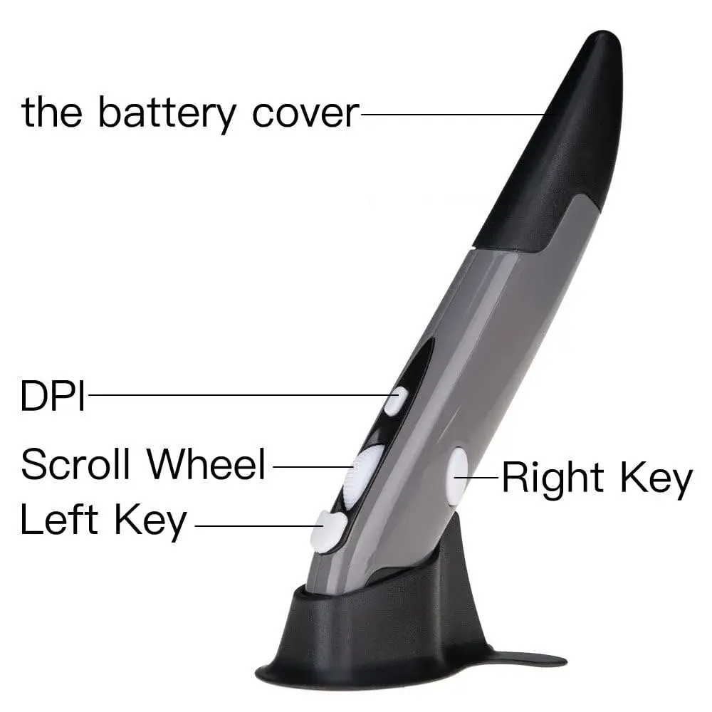 lychee Wireless Optical Pen Mouse Grey | 1600 DPI Adjustable Handwriting Mini Air Mouse for PC Laptop Mac - view 3