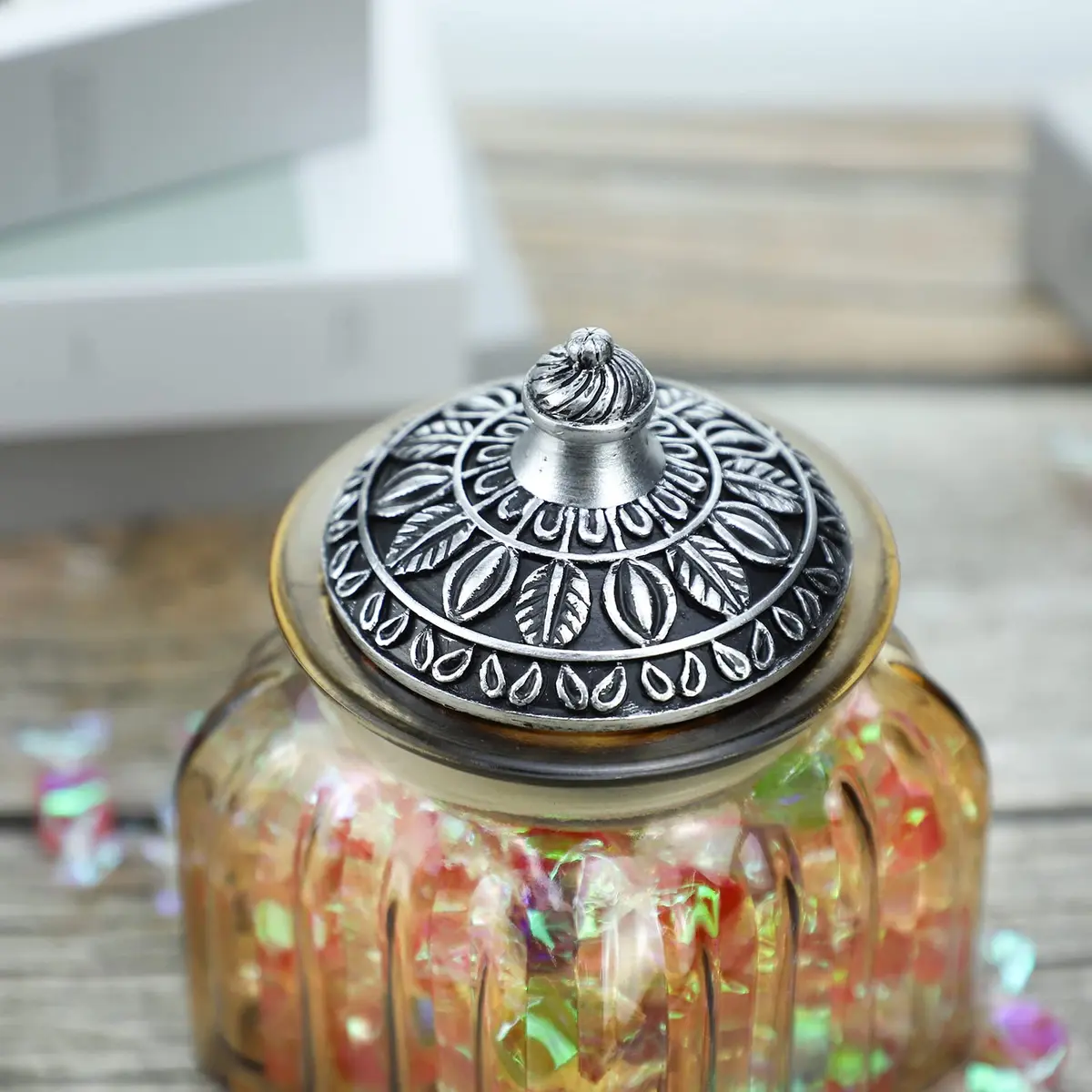 SOCOSY Vintage Crystal Glass Candy Jar with Lid 24 oz | Elegant Kitchen Storage & Wedding Gift - view 5
