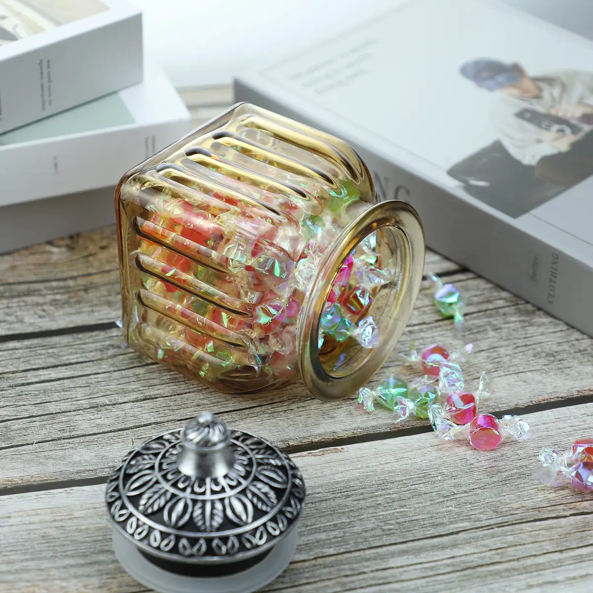 SOCOSY Vintage Crystal Glass Candy Jar with Lid 24 oz | Elegant Kitchen Storage & Wedding Gift - view 6