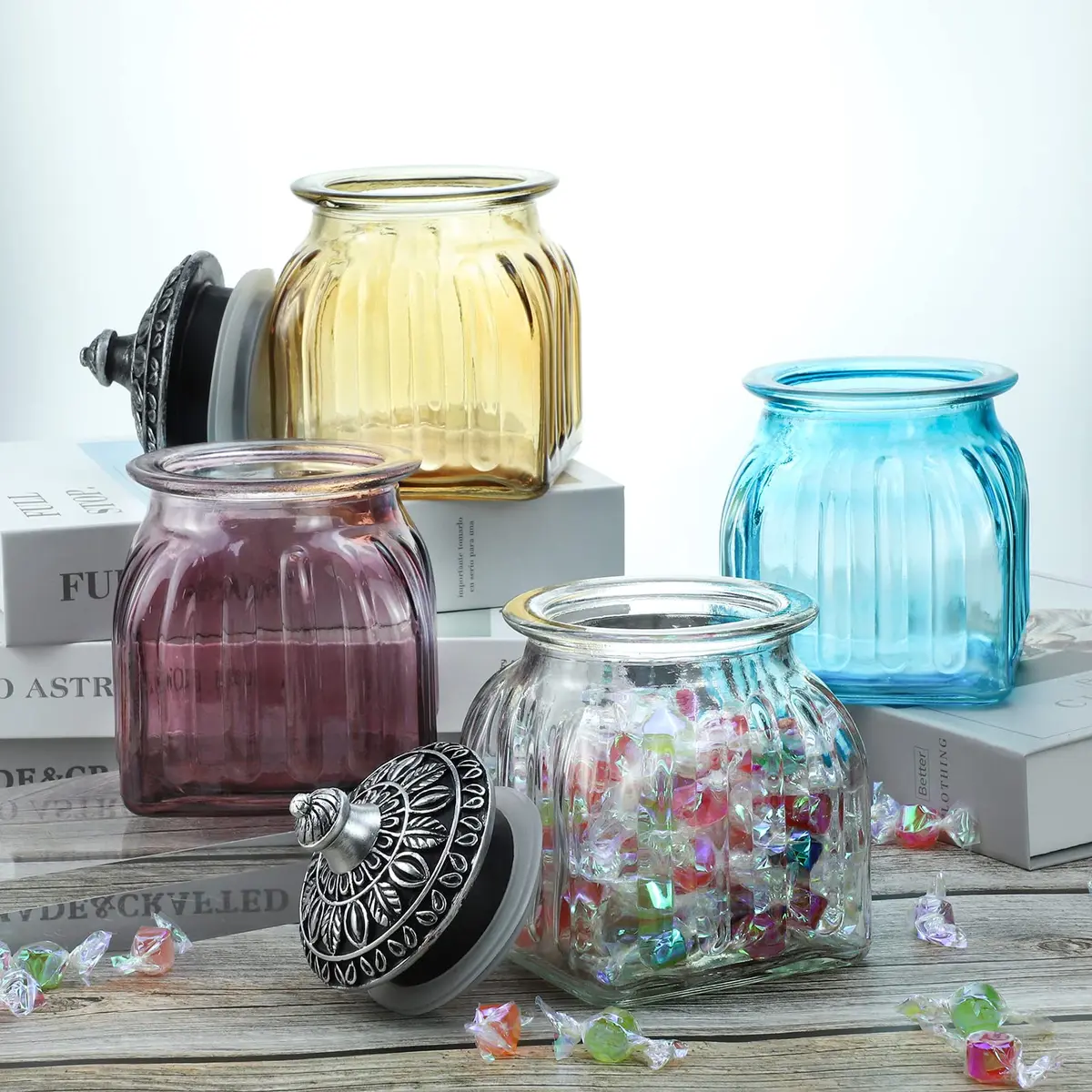 SOCOSY Vintage Crystal Glass Candy Jar with Lid 24 oz | Elegant Kitchen Storage & Wedding Gift - view 7