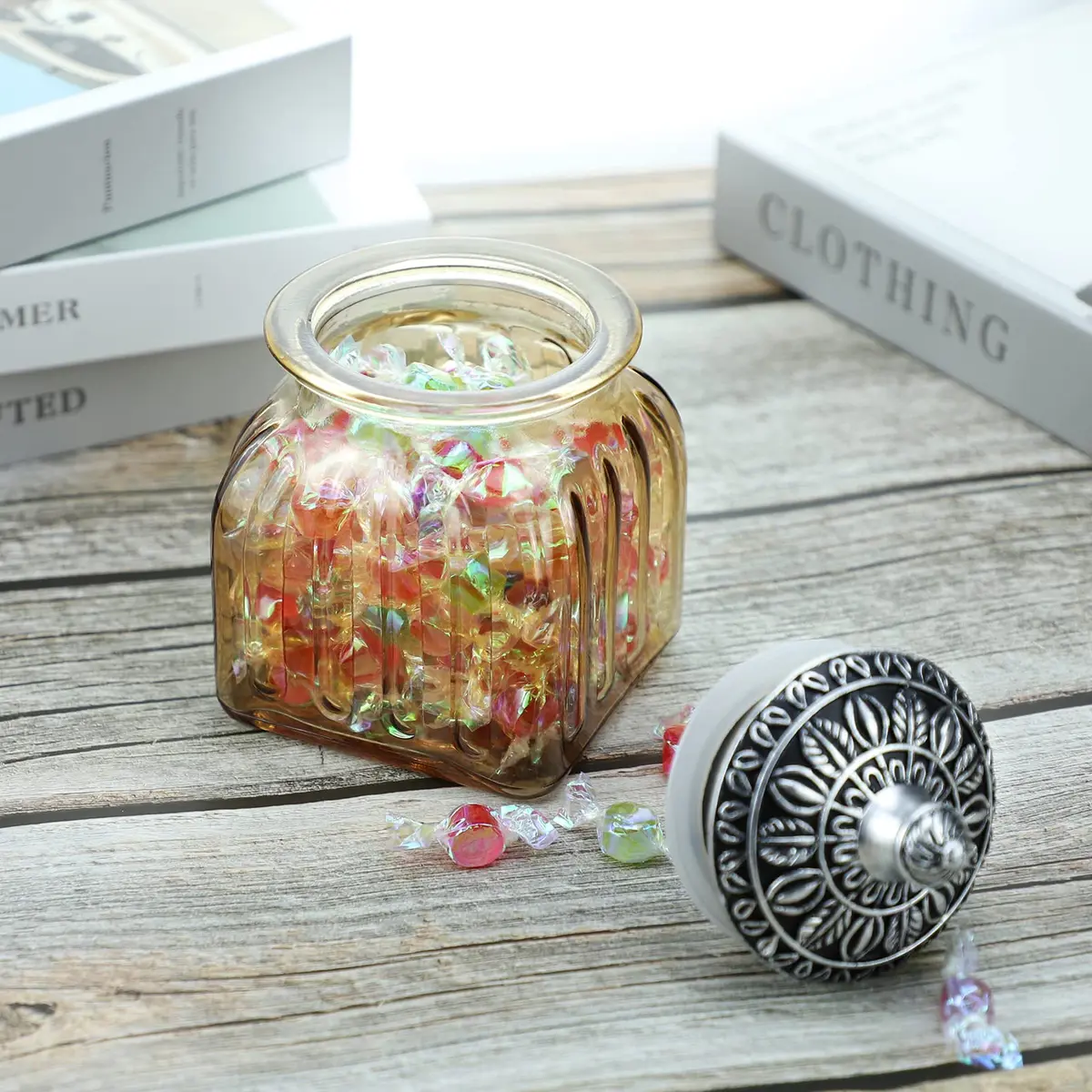 SOCOSY Vintage Crystal Glass Candy Jar with Lid 24 oz | Elegant Kitchen Storage & Wedding Gift - view 4