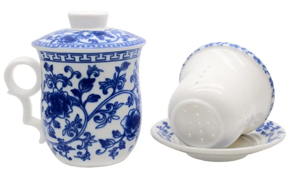 Tea Talent Porcelain Tea Cup with Infuser Lid and Saucer Set - 350ml (12 Oz) | Jingdezhen Ceramics for Loose Leaf Tea - view 5